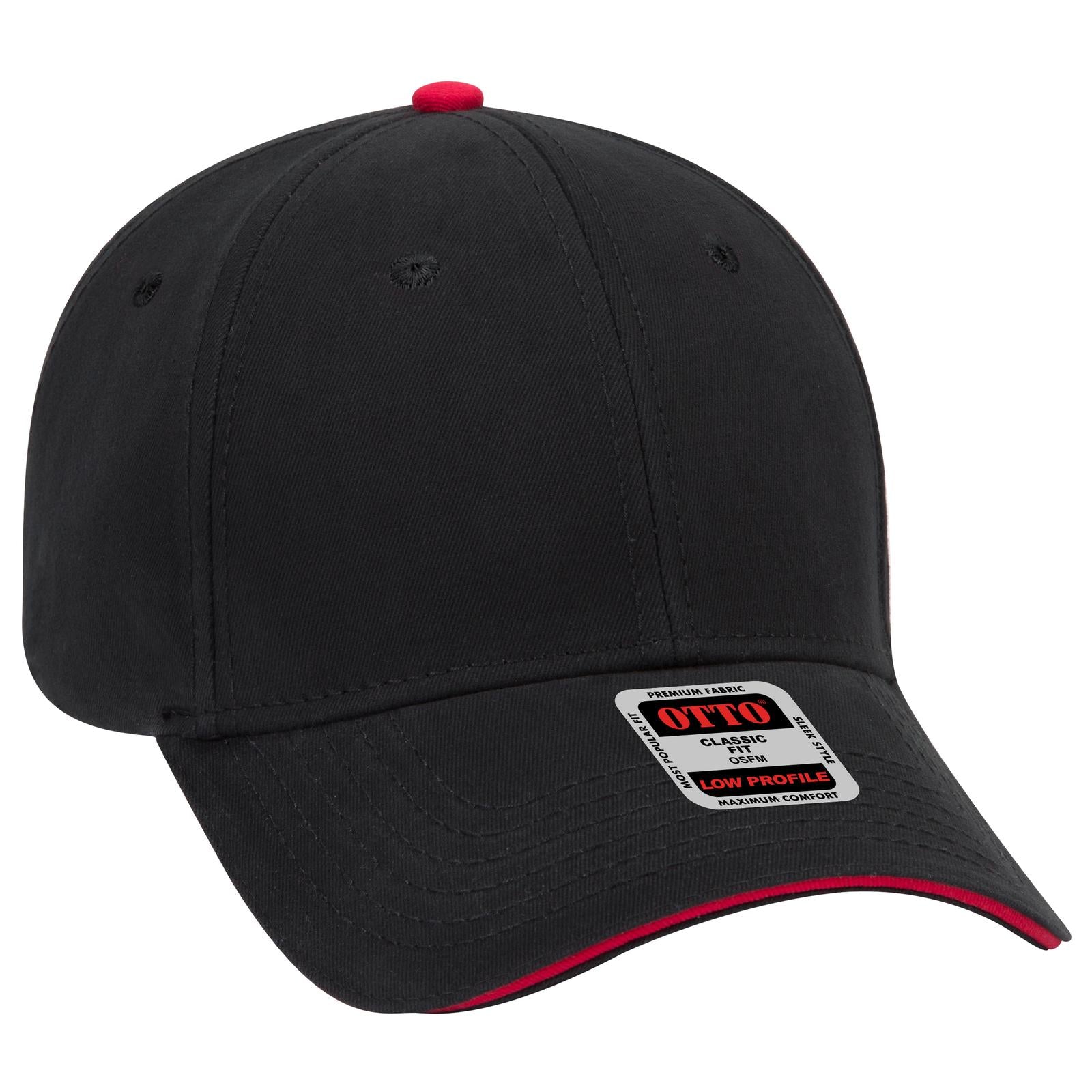 Right View of 030302 - Blk/Blk/Red OTTO CAP 6 Panel Low Profile Baseball Cap