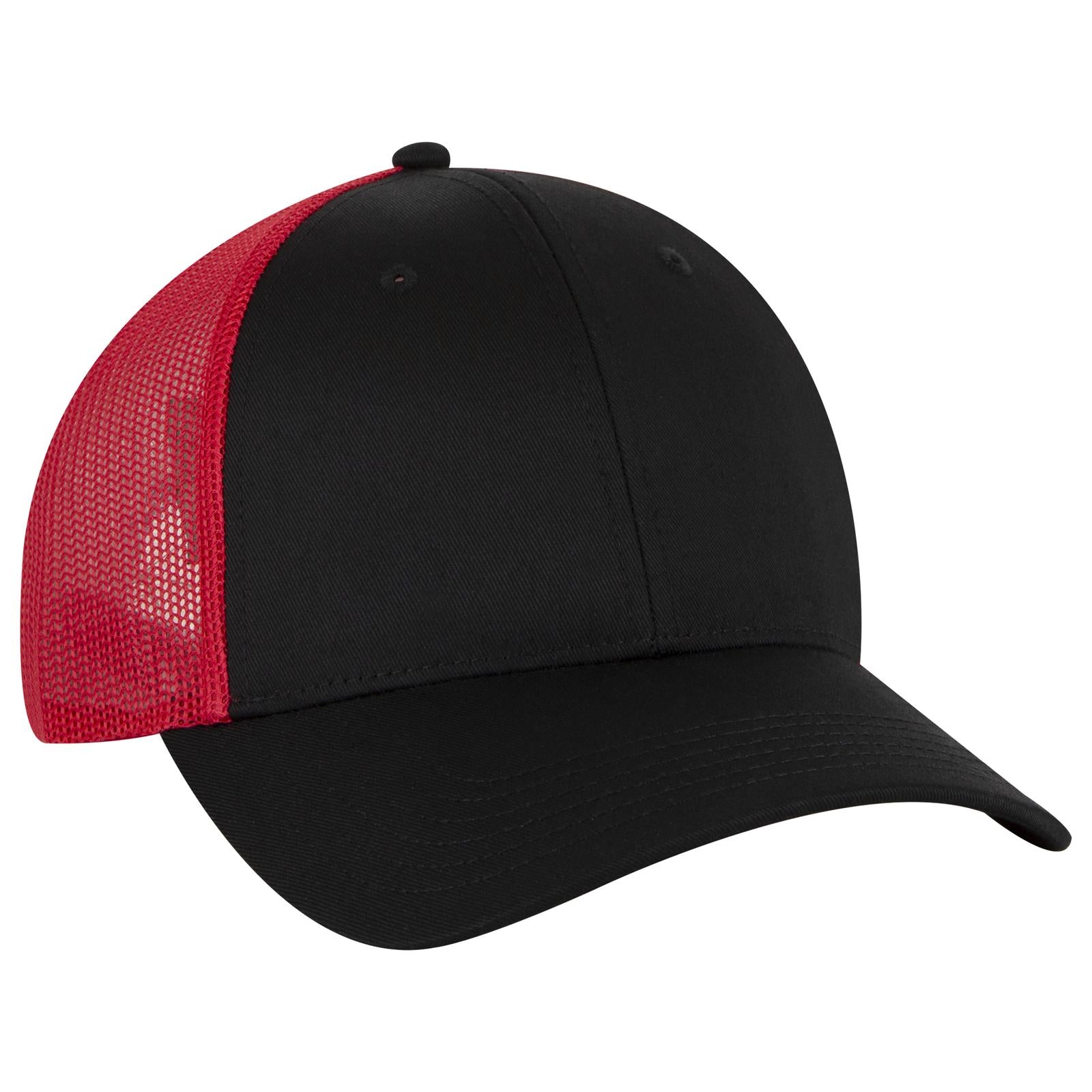 Right View of 030302 - Blk/Blk/Red OTTO CAP 6 Panel Low Profile Mesh Back Trucker Hat