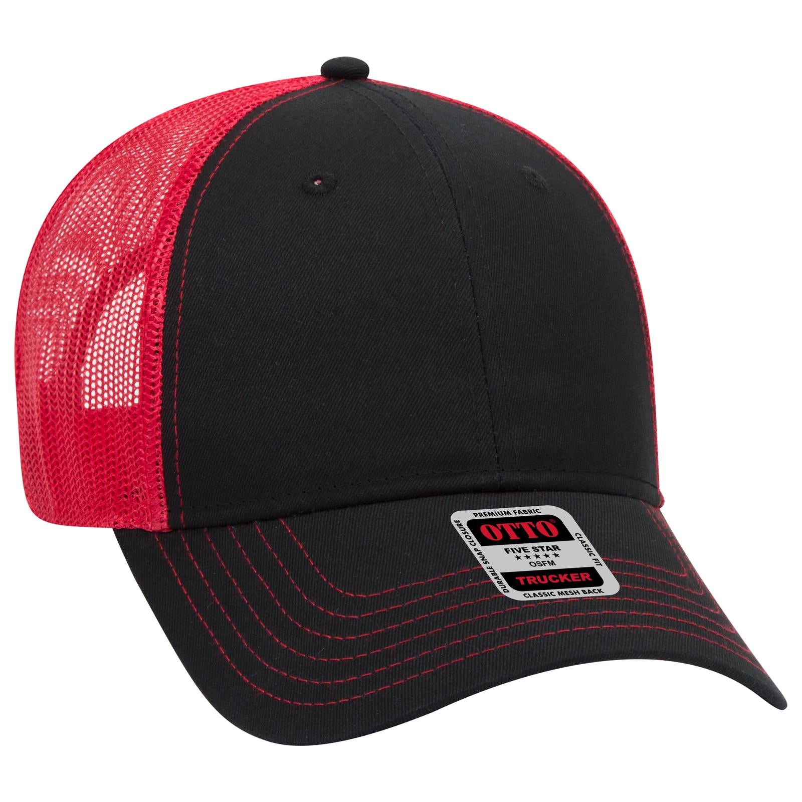 Right View of 030302 - Blk/Blk/Red OTTO CAP 6 Panel Low Profile Mesh Back Trucker Hat