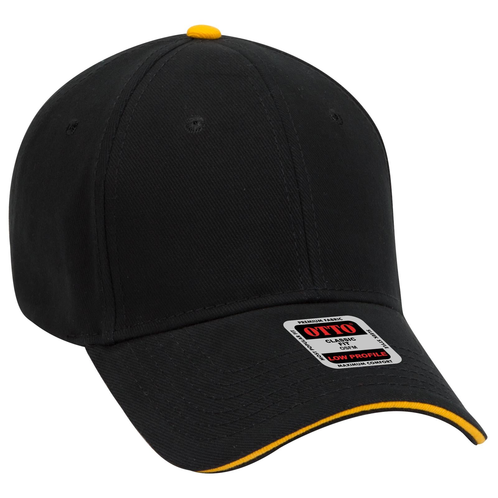 Right View of 030306 - Blk/Blk/Gld OTTO CAP 6 Panel Low Profile Baseball Cap