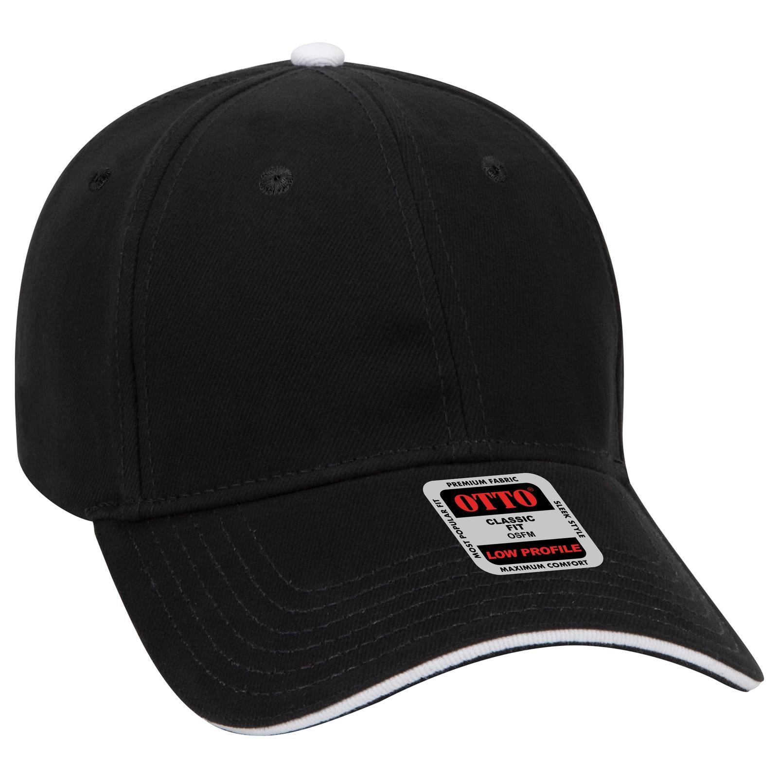 Right View of 030316 - Blk/Blk/Wht OTTO CAP 6 Panel Low Profile Baseball Cap
