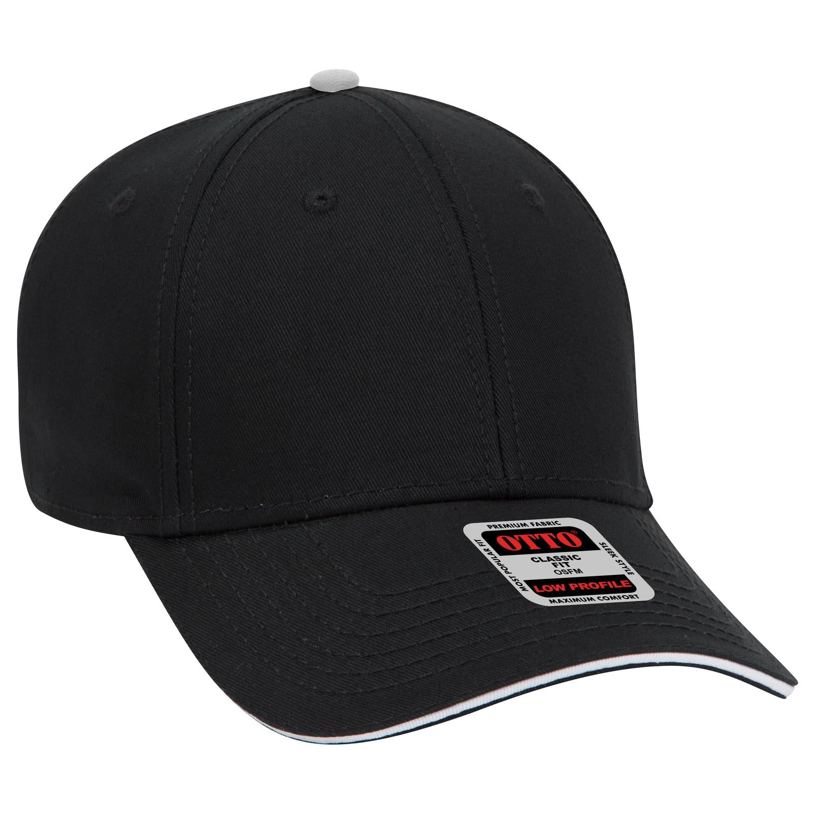 Right View of 030316 - Blk/Blk/Wht OTTO CAP 6 Panel Low Profile Baseball Cap