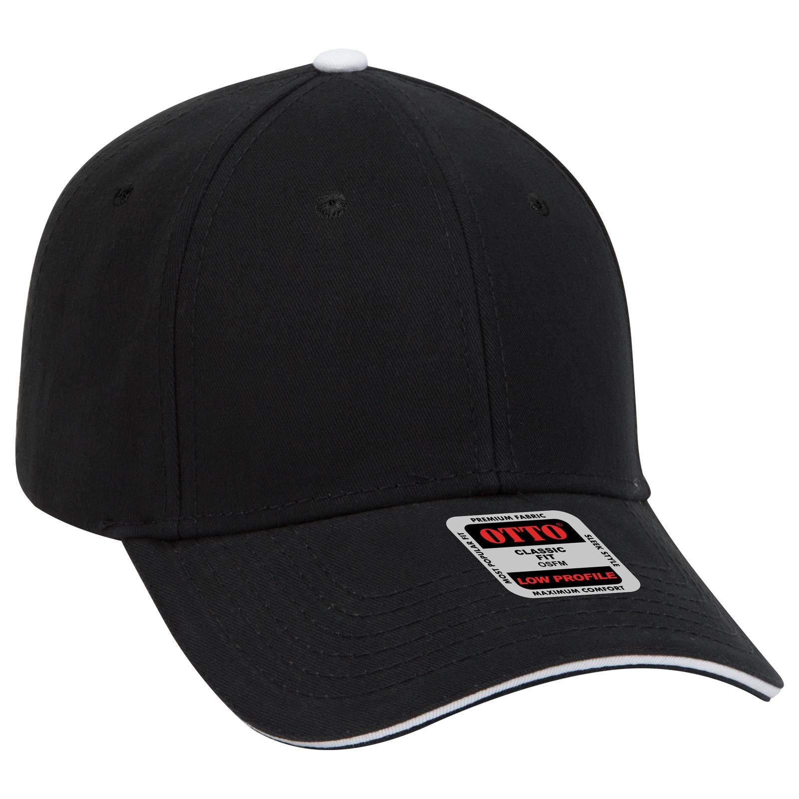 Right View of 030316 - Blk/Blk/Wht OTTO CAP 6 Panel Low Profile Baseball Cap