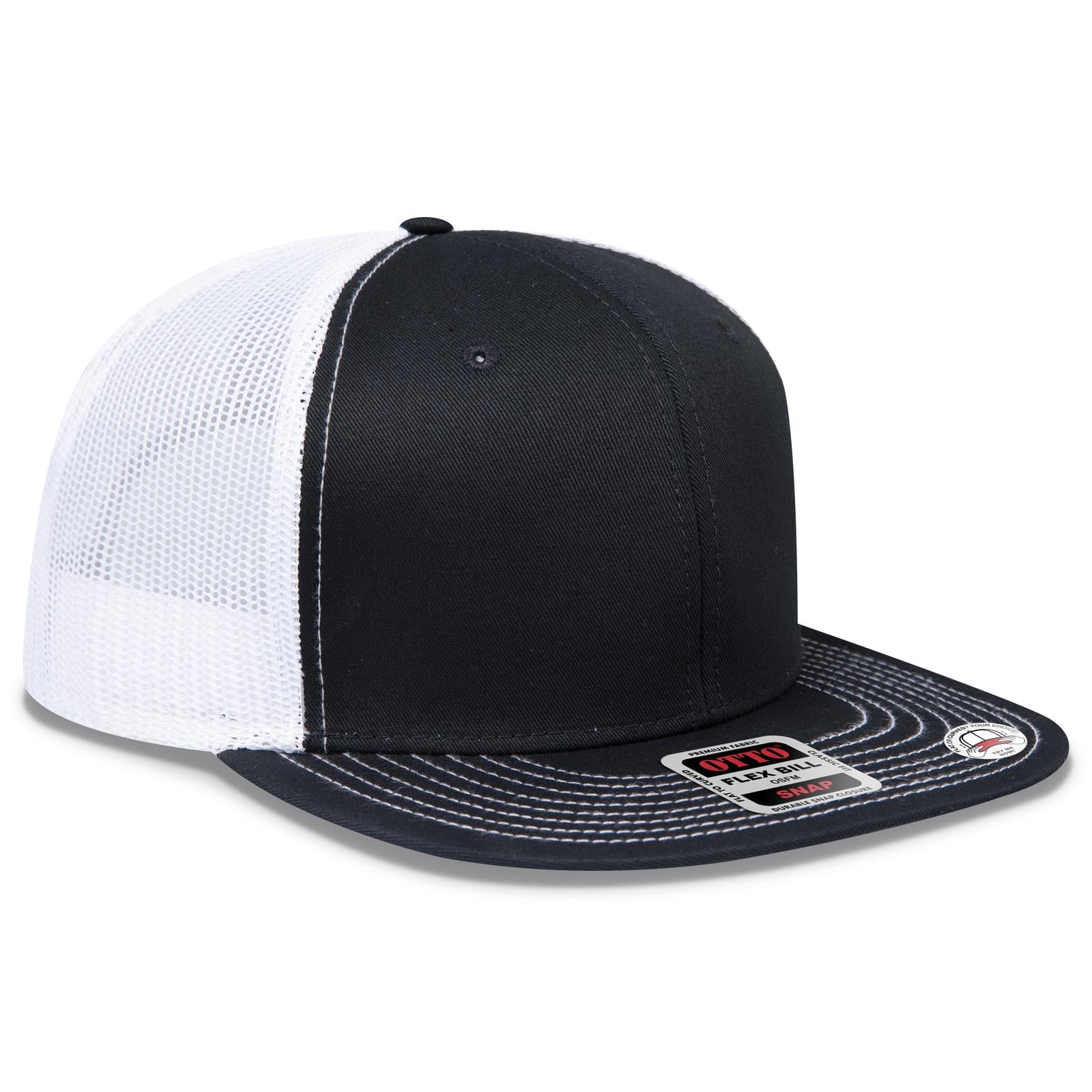 Right View of 030316B - Blk/Blk/Wht OTTO CAP "OTTO SNAP" 6 Panel Pro Style Mesh Back Trucker Snapback Hat