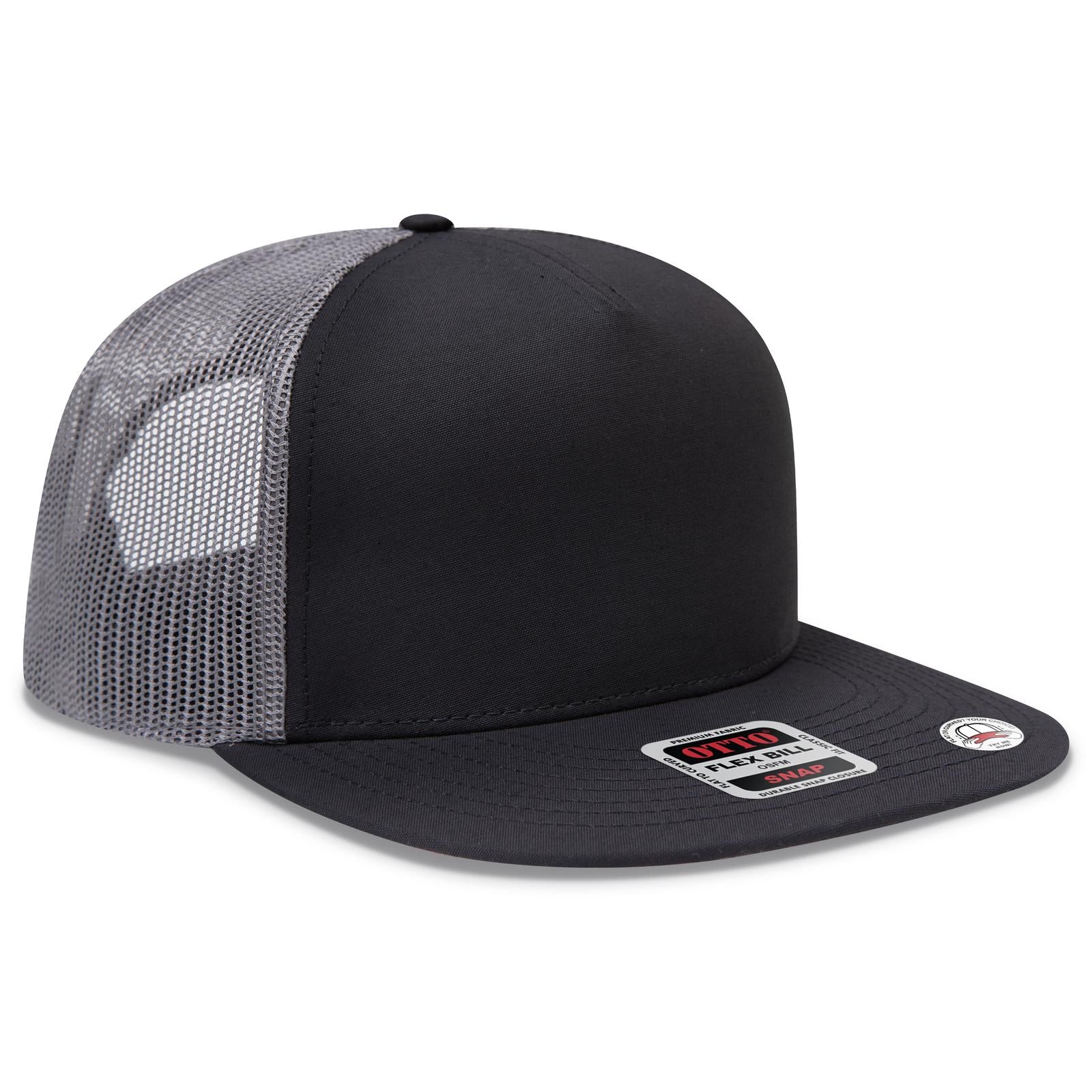 Right View of 030325 - Blk/Blk/Ch.Gry OTTO CAP "OTTO SNAP" 5 Panel Pro Style Mesh Back Trucker Snapback Hat