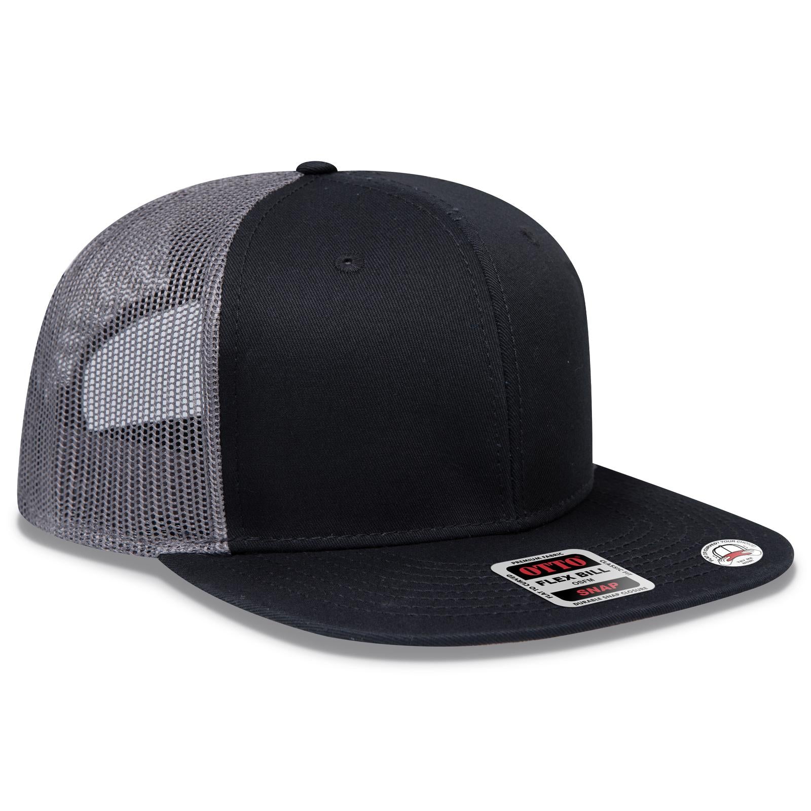 Right View of 030325 - Blk/Blk/Ch.Gry OTTO CAP "OTTO SNAP" 6 Panel Pro Style Mesh Back Trucker Snapback Hat