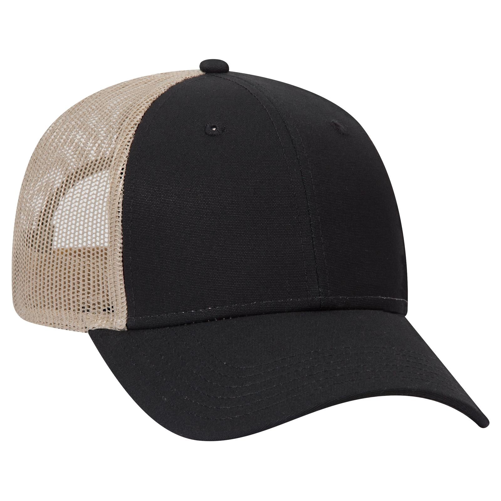 Right View of 030332 - Blk/Blk/Kha OTTO CAP 6 Panel Low Profile Mesh Back Trucker Hat