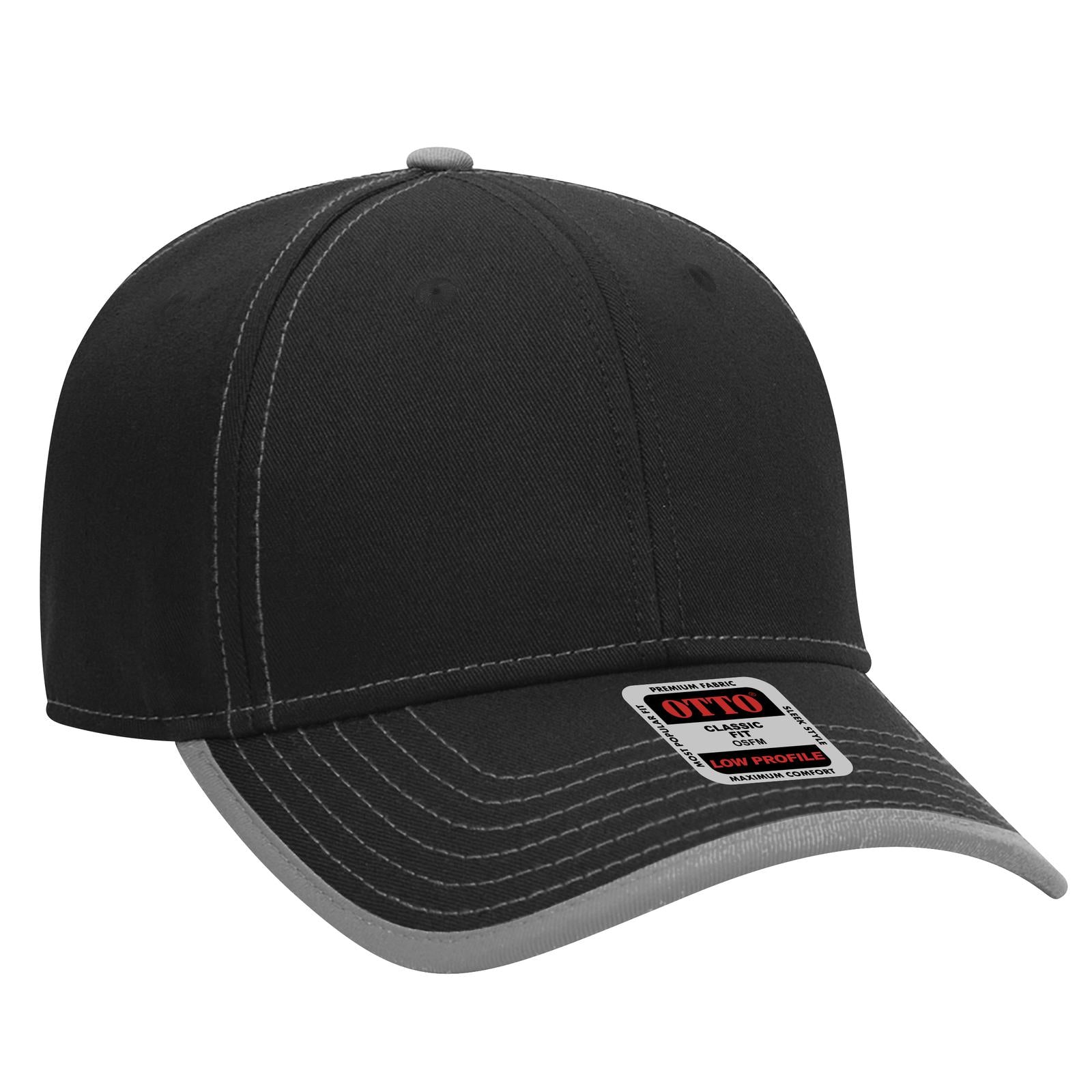 Right View of 0314 - Blk/Gry OTTO CAP 6 Panel Low Profile Baseball Cap