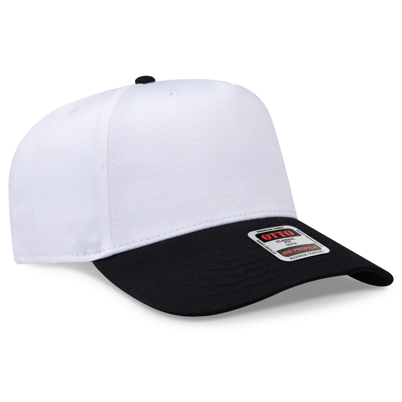 Front View of 0316 - Blk/Wht OTTO CAP 5 Panel Mid Profile Baseball Cap