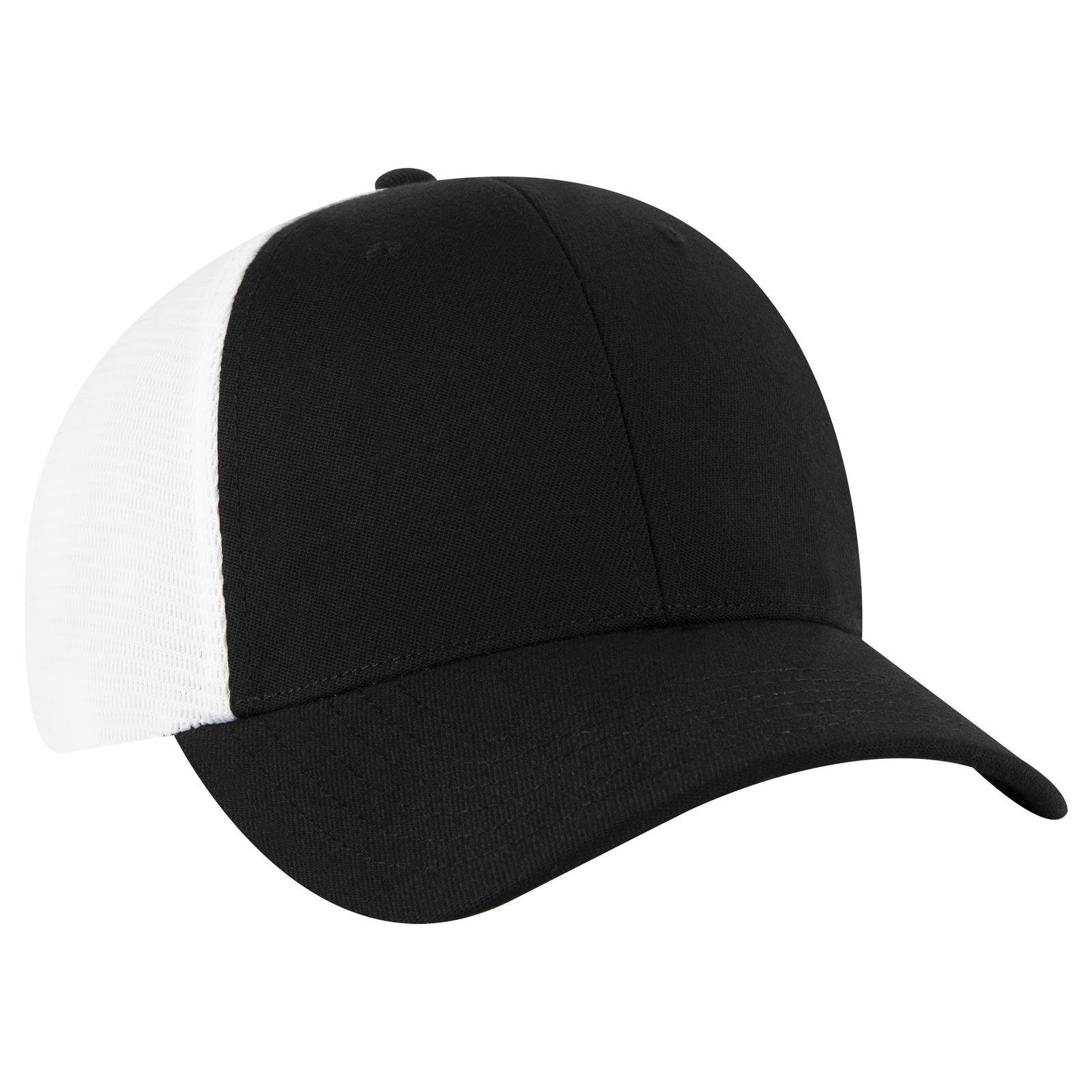 Front View of 0316 - Blk/Wht OTTO CAP "OTTO FLEX" Fitted 6 Panel Low Profile Mesh Back Trucker Hat