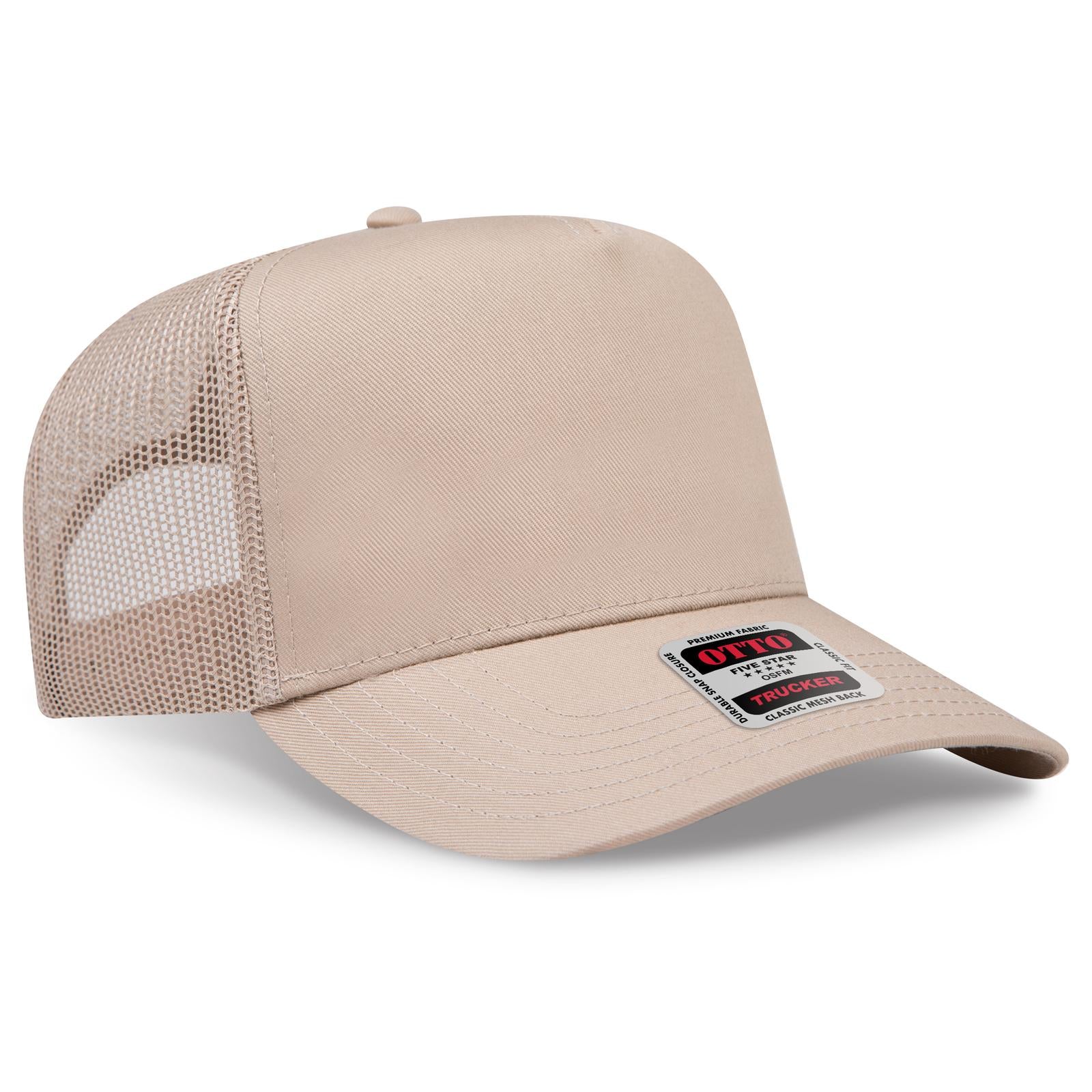 Right View of 032 - Khaki OTTO CAP 5 Panel Mid Profile Mesh Back Trucker Hat