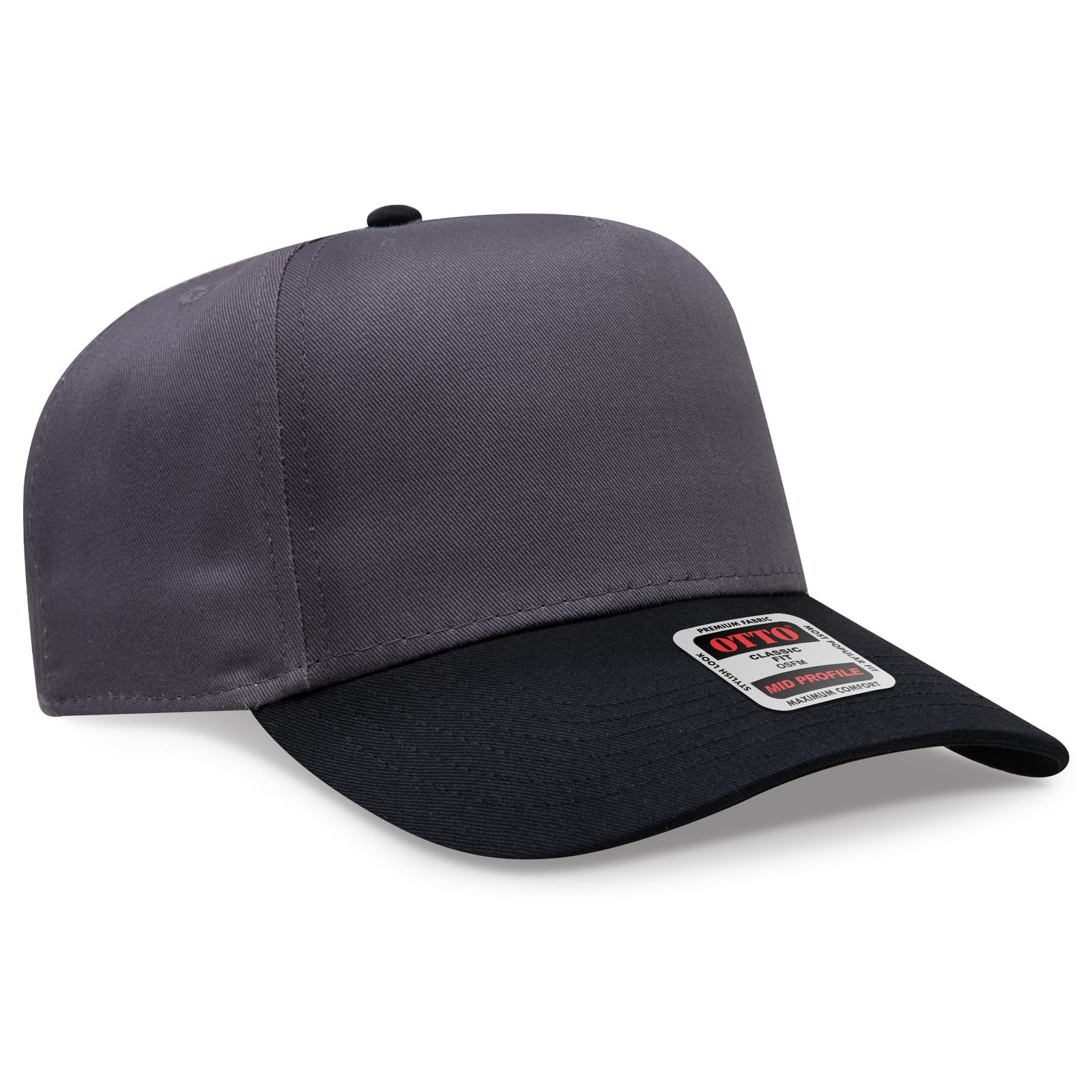 Front View of 0325 - Blk/Ch.Gry OTTO CAP 5 Panel Mid Profile Baseball Cap