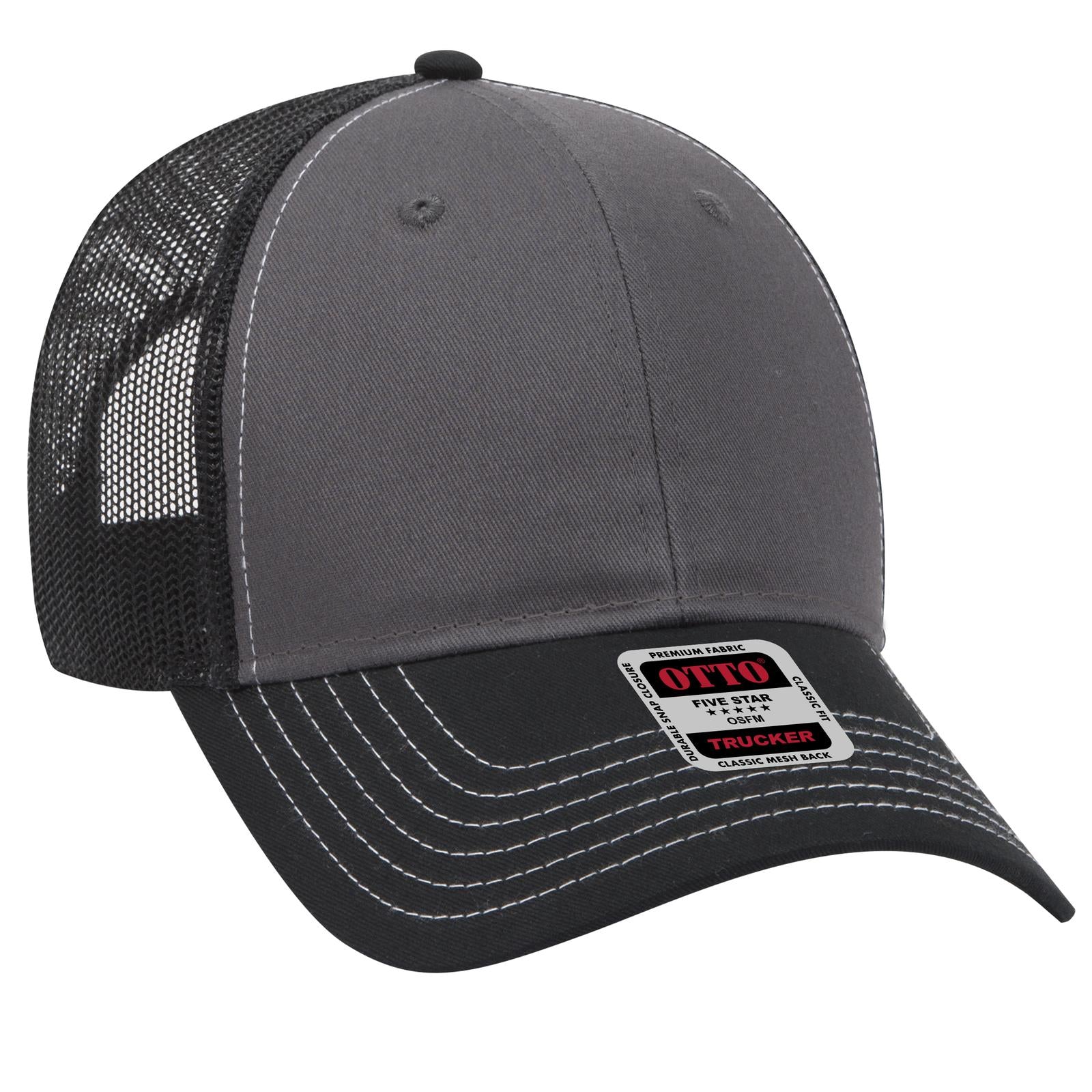 Right View of 032503 - Blk/Ch.Gry/Blk OTTO CAP 6 Panel Low Profile Mesh Back Trucker Hat