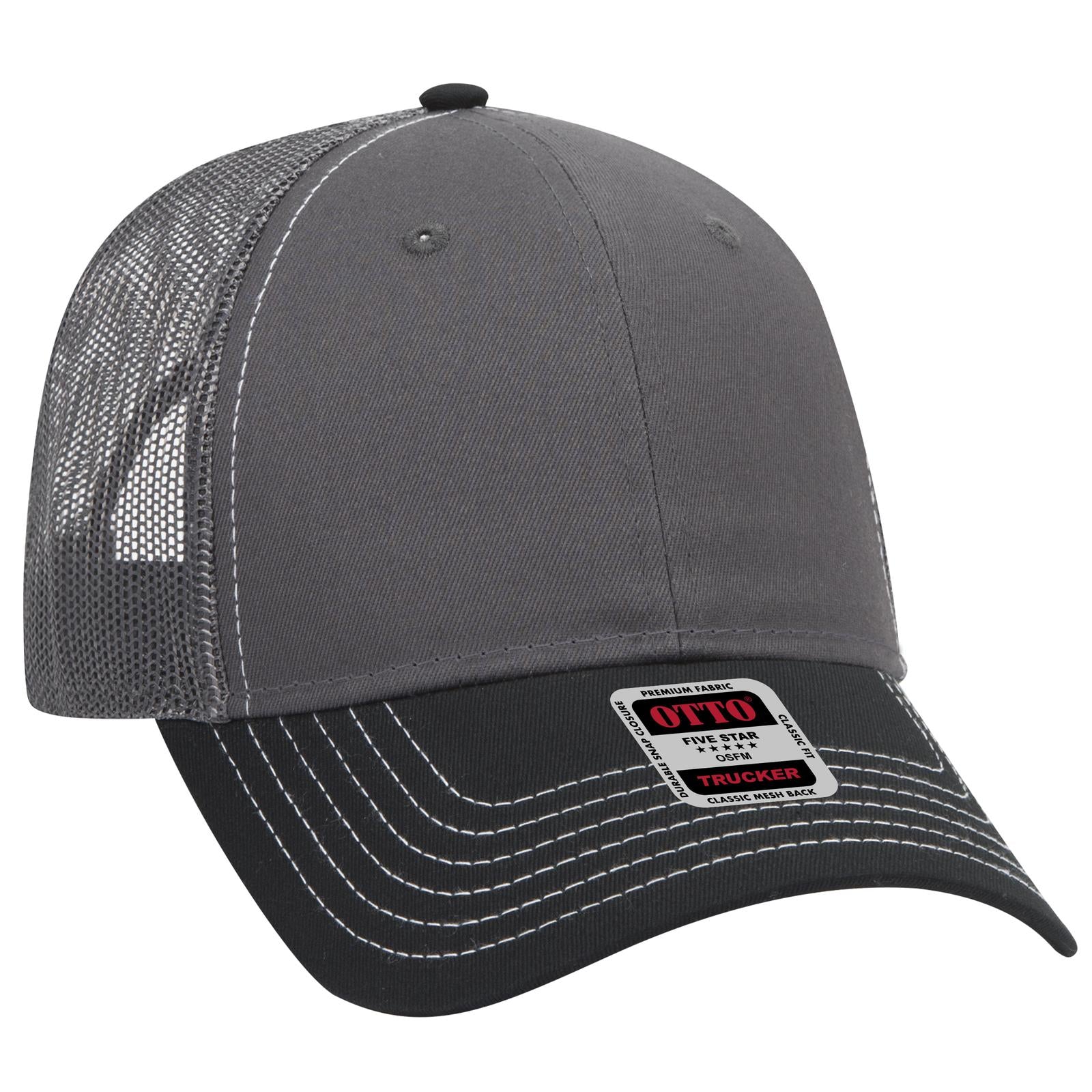 Right View of 032525 - Blk/Ch.Gry/Ch.Gry OTTO CAP 6 Panel Low Profile Mesh Back Trucker Hat