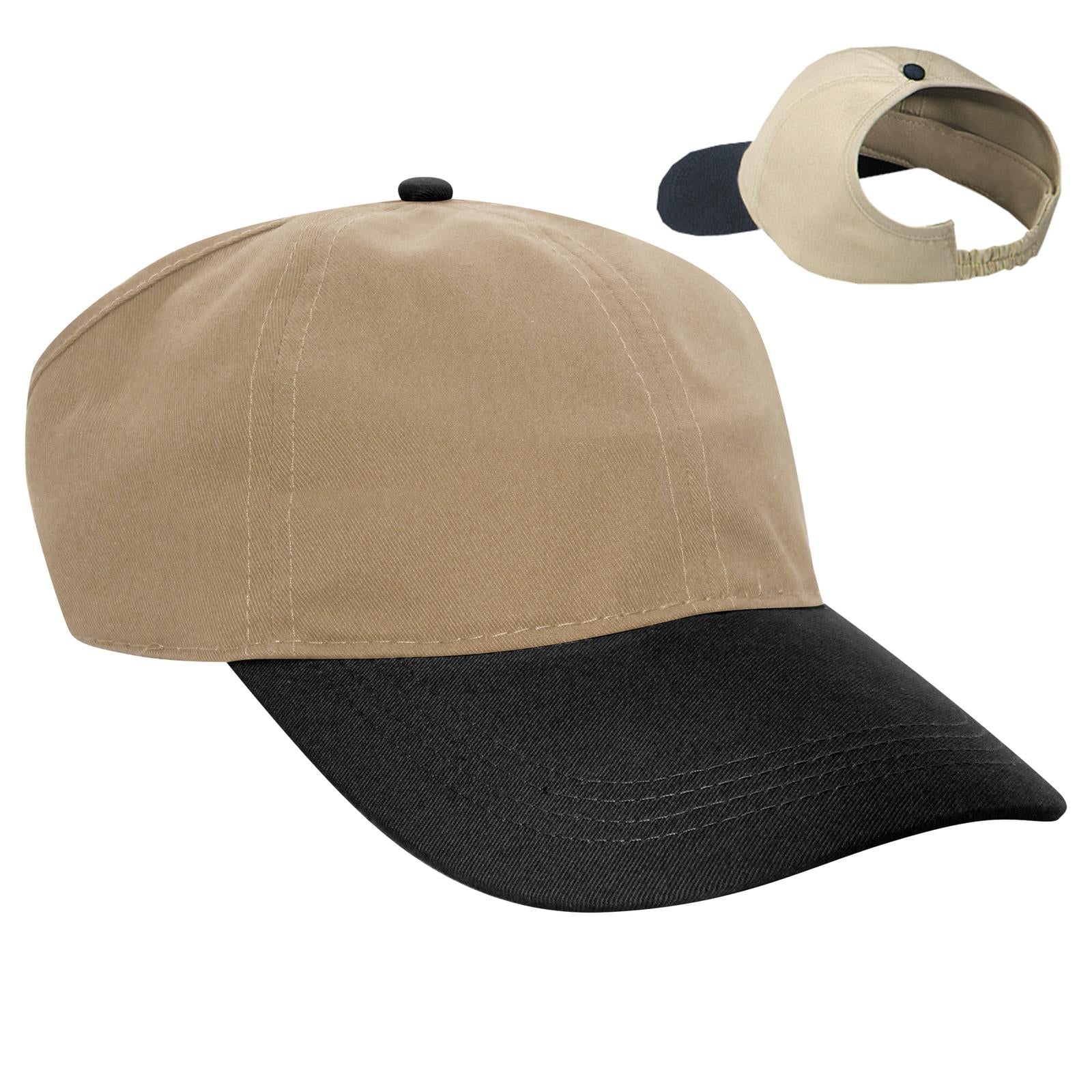 Rear View of 0332 - Blk/Kha OTTO CAP 4 Panel Ponytail Cap