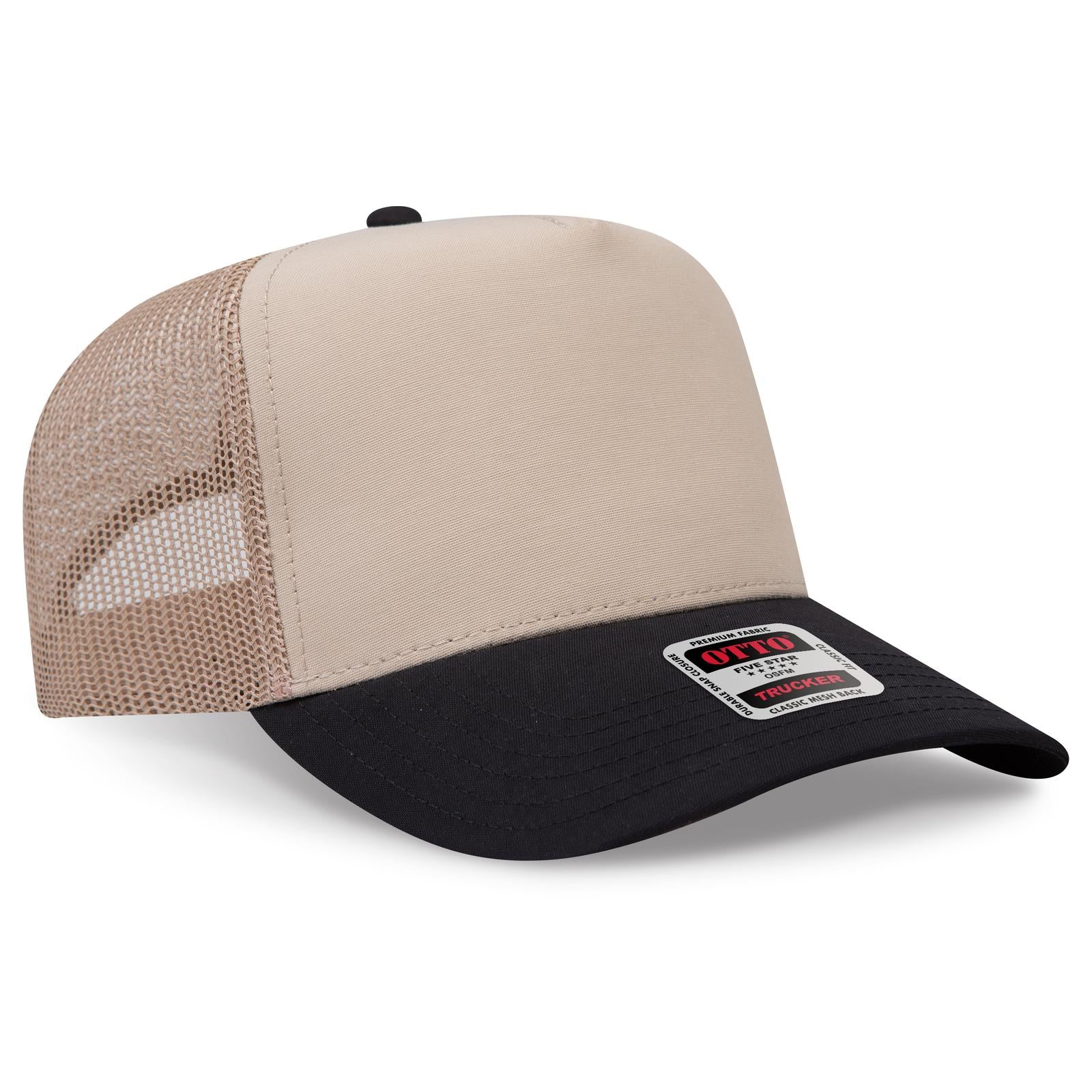 Right View of 0332B - Blk/Khk OTTO CAP 5 Panel Mid Profile Mesh Back Trucker Hat