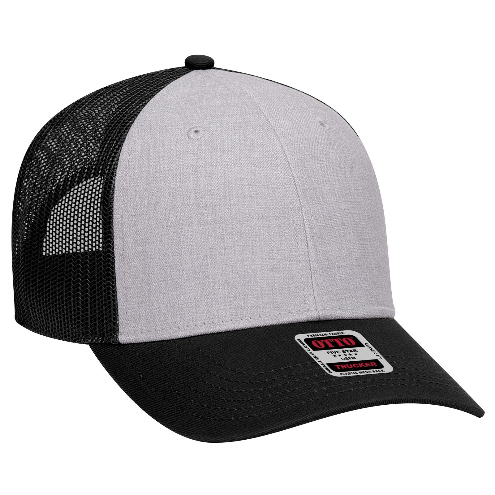 Right View of 037403 - Black/Heather Gray/Black OTTO CAP 6 Panel Low Profile Mesh Back Trucker Hat