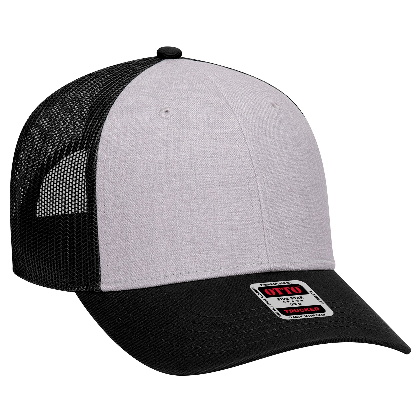 Right View of 037403 - Black/Heather Gray/Black OTTO CAP 6 Panel Low Profile Mesh Back Trucker Hat