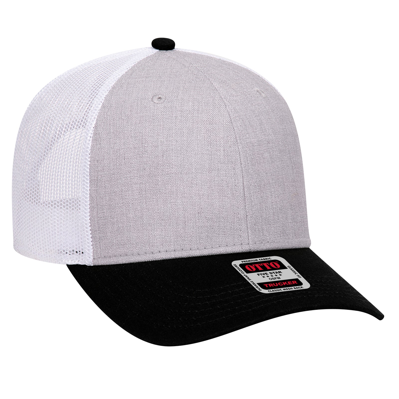 Right View of 037416 - Black/HeatherGray/White OTTO CAP 6 Panel Low Profile Mesh Back Trucker Hat