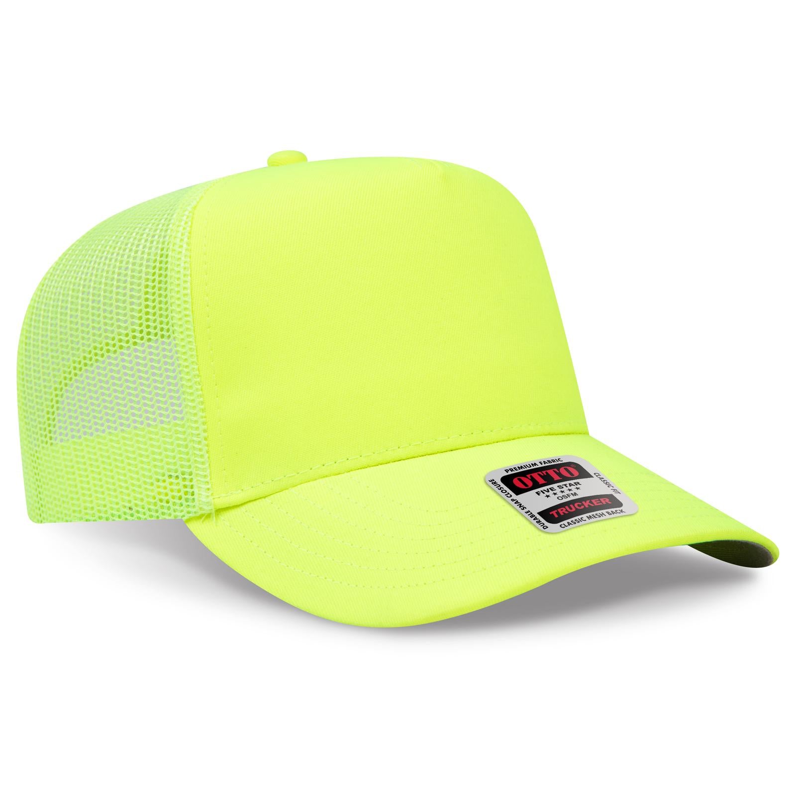 Right View of 040 - N. Yellow OTTO CAP 5 Panel Mid Profile Mesh Back Trucker Hat
