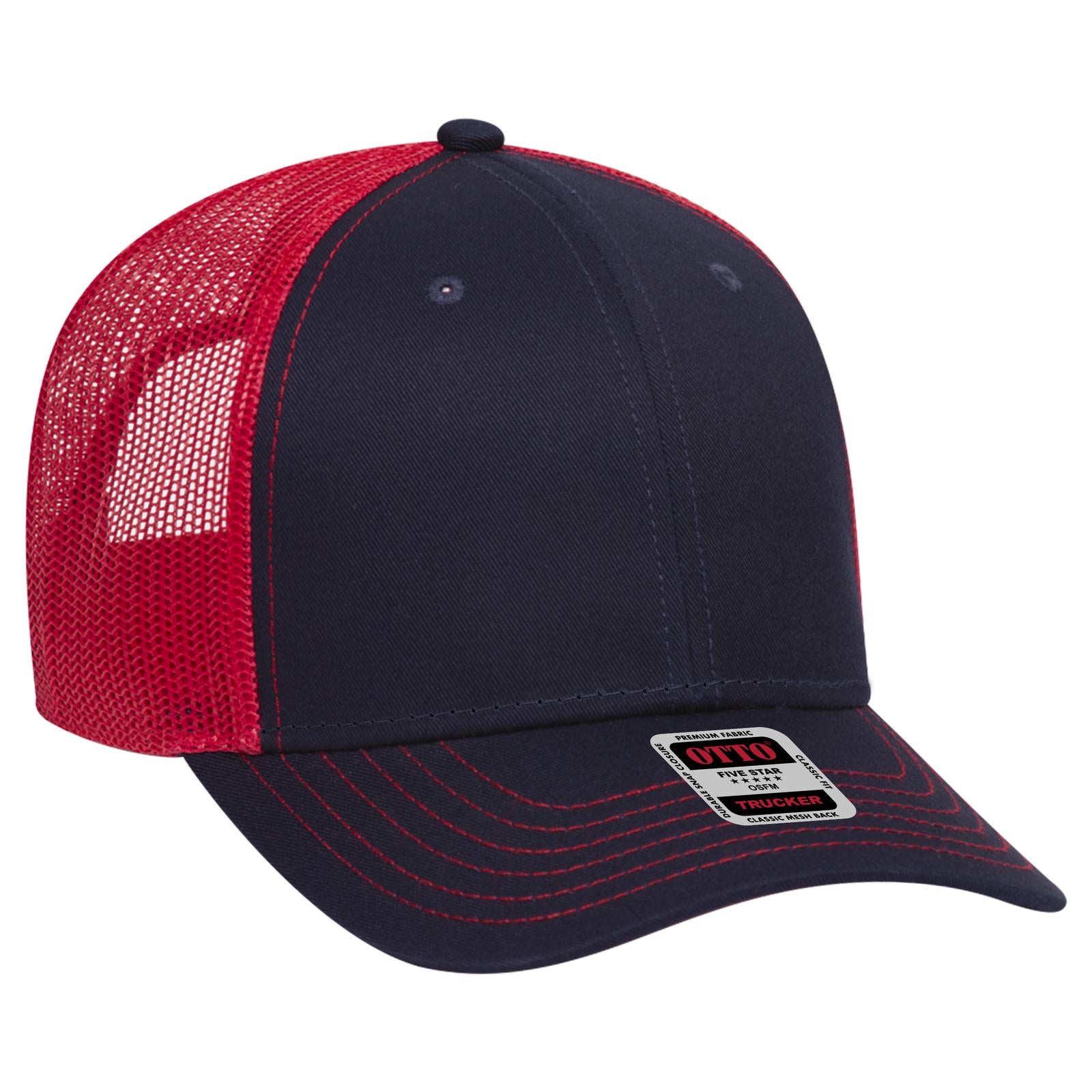 Right View of 040402 - Nvy/Nvy/Red OTTO CAP 6 Panel Low Profile Mesh Back Trucker Hat