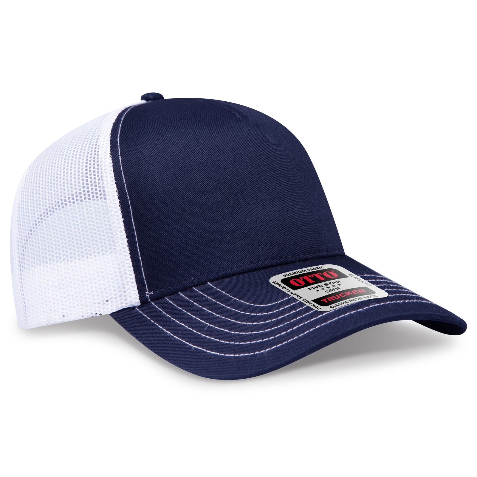 Right View of 040416 - Nvy/Nvy/Wht OTTO CAP 5 Panel Low Profile Mesh Back Trucker Hat
