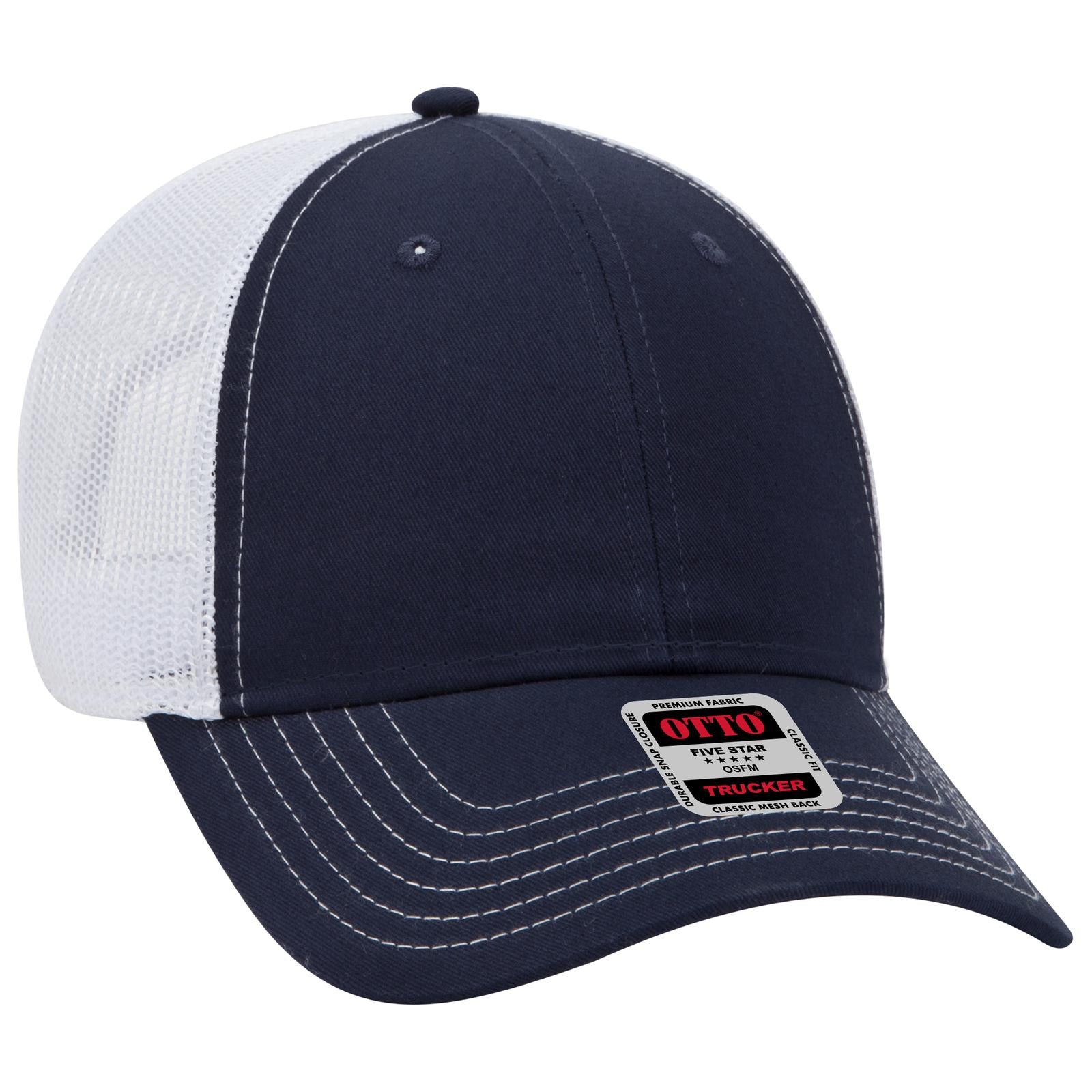Right View of 040416 - Nvy/Nvy/Wht OTTO CAP 6 Panel Low Profile Mesh Back Trucker Hat