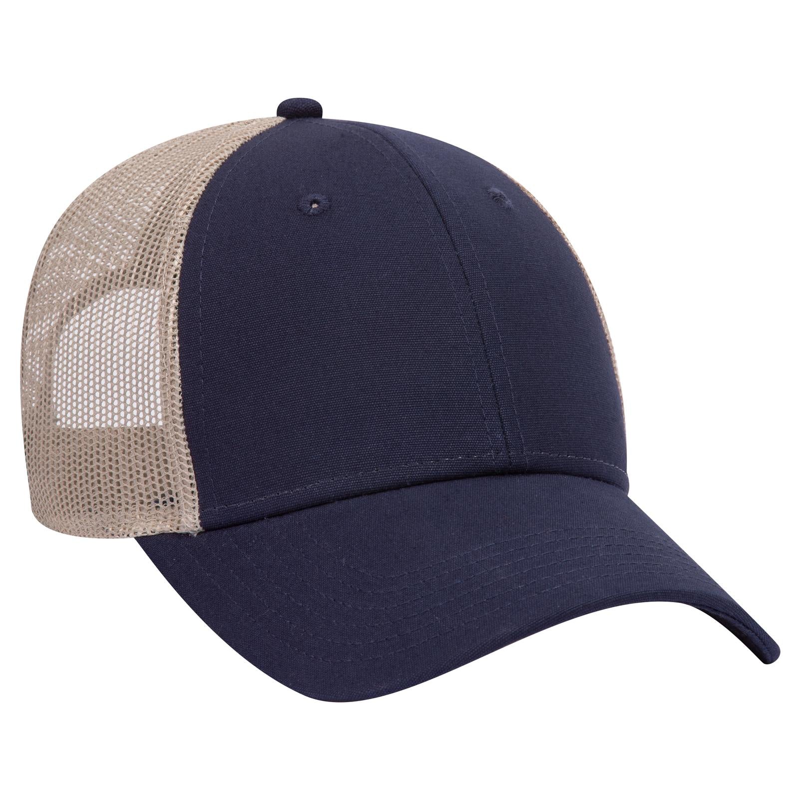 Right View of 040432 - Nvy/Nvy/Kha OTTO CAP 6 Panel Low Profile Mesh Back Trucker Hat