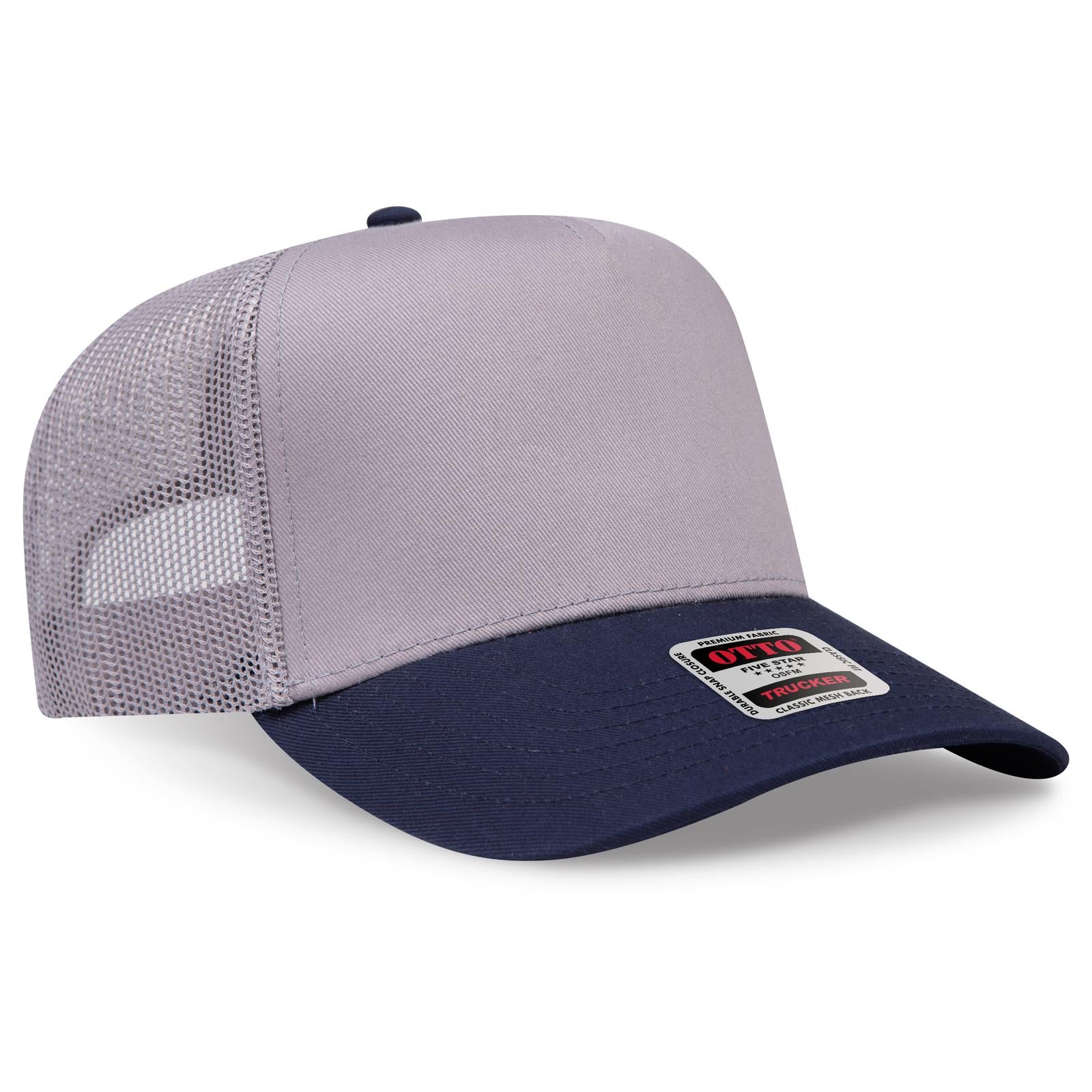 Right View of 0414 - Nvy/Gry OTTO CAP 5 Panel Mid Profile Mesh Back Trucker Hat