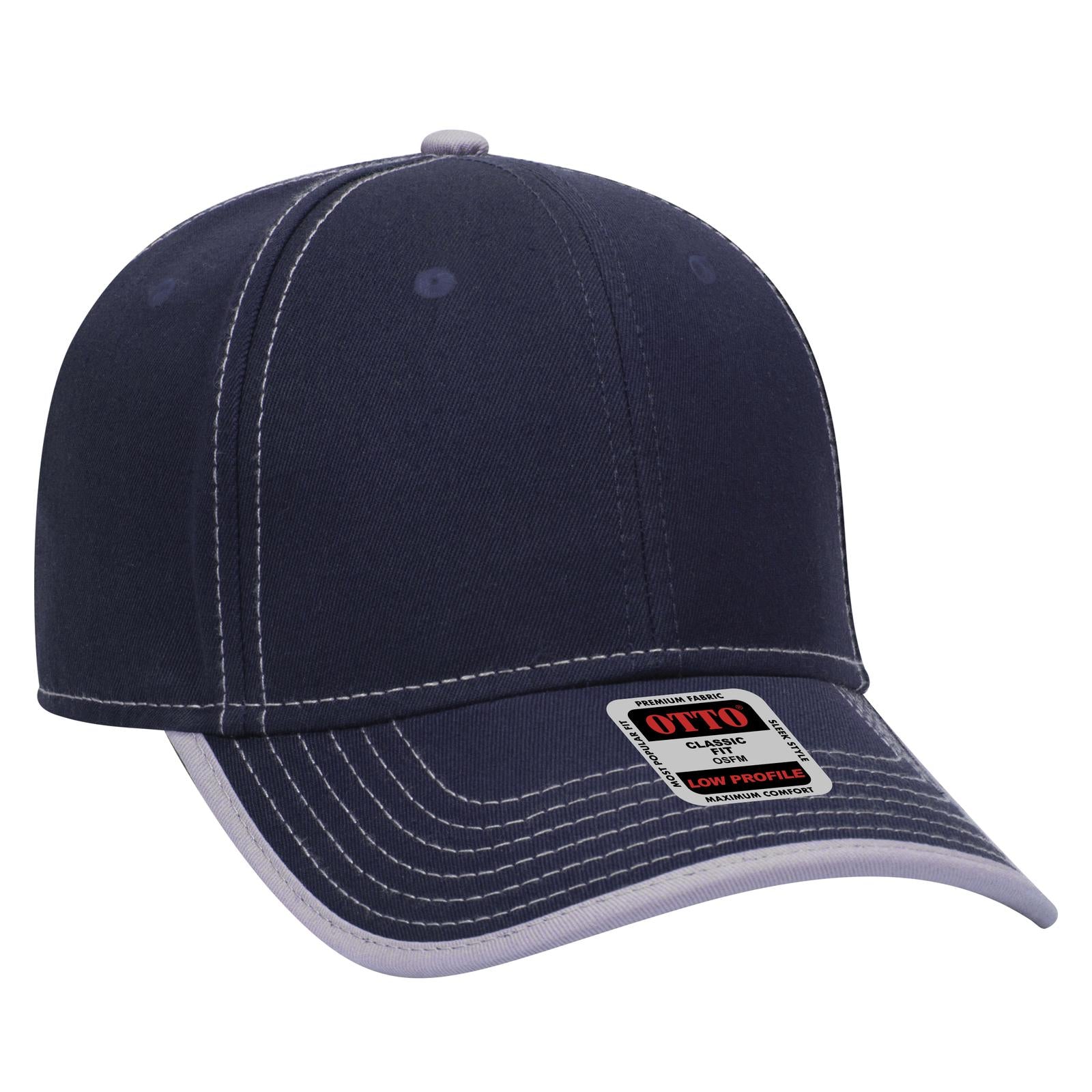 Front View of 0414 - Nvy/Gry OTTO CAP 6 Panel Low Profile Baseball Cap