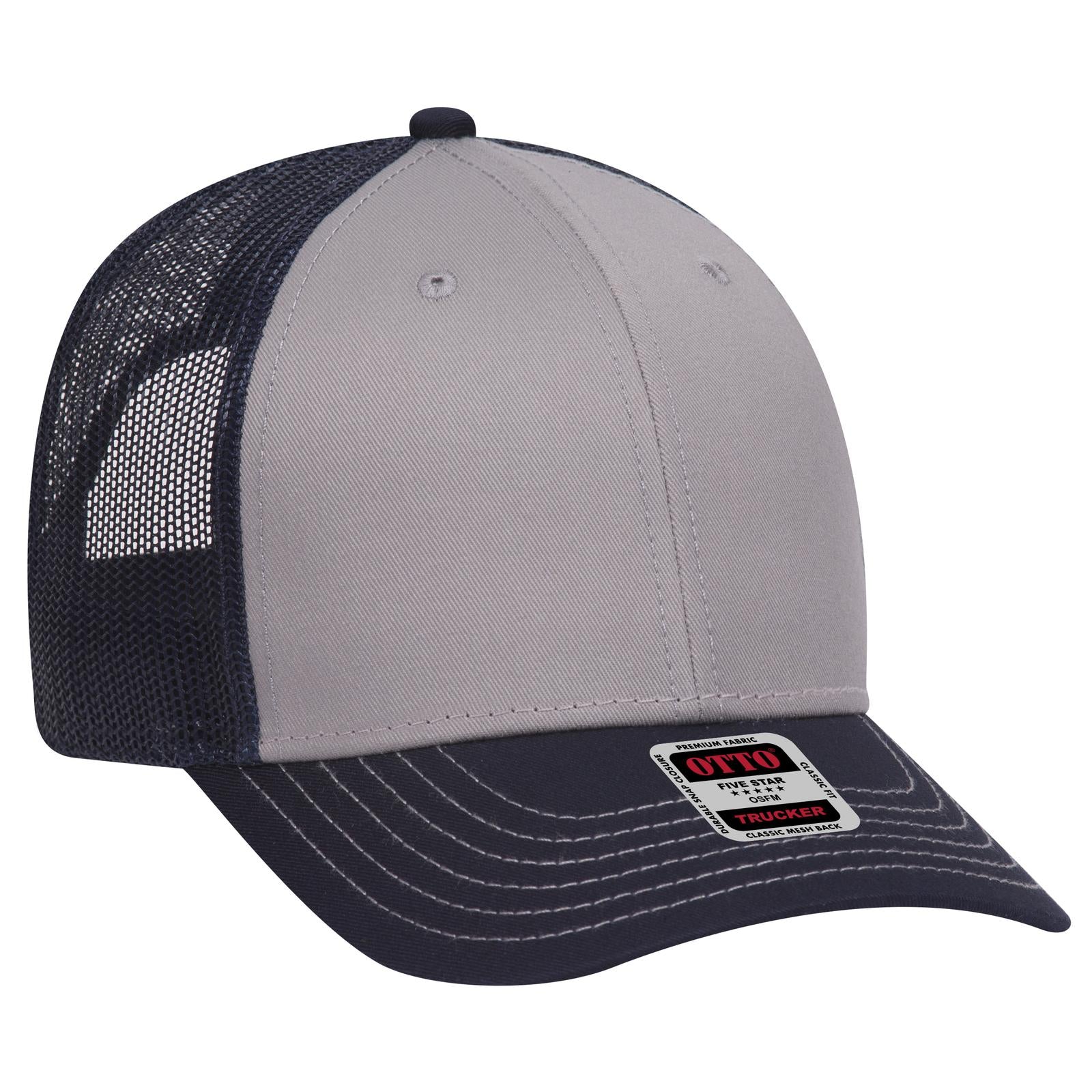 Right View of 041404 - Nvy/Gry/Nvy OTTO CAP 6 Panel Low Profile Mesh Back Trucker Hat