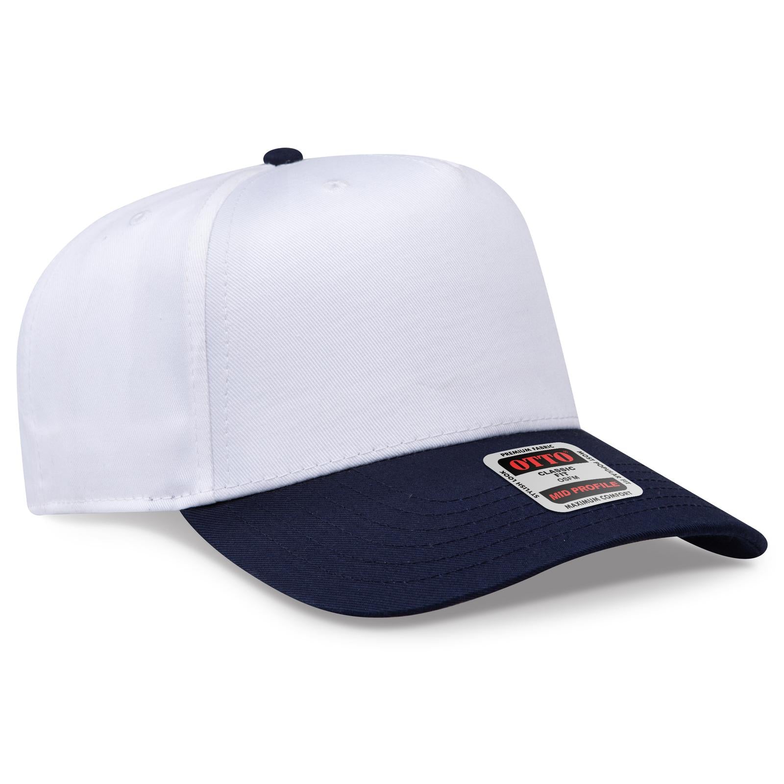 Front View of 0416 - Nvy/Wht OTTO CAP 5 Panel Mid Profile Baseball Cap