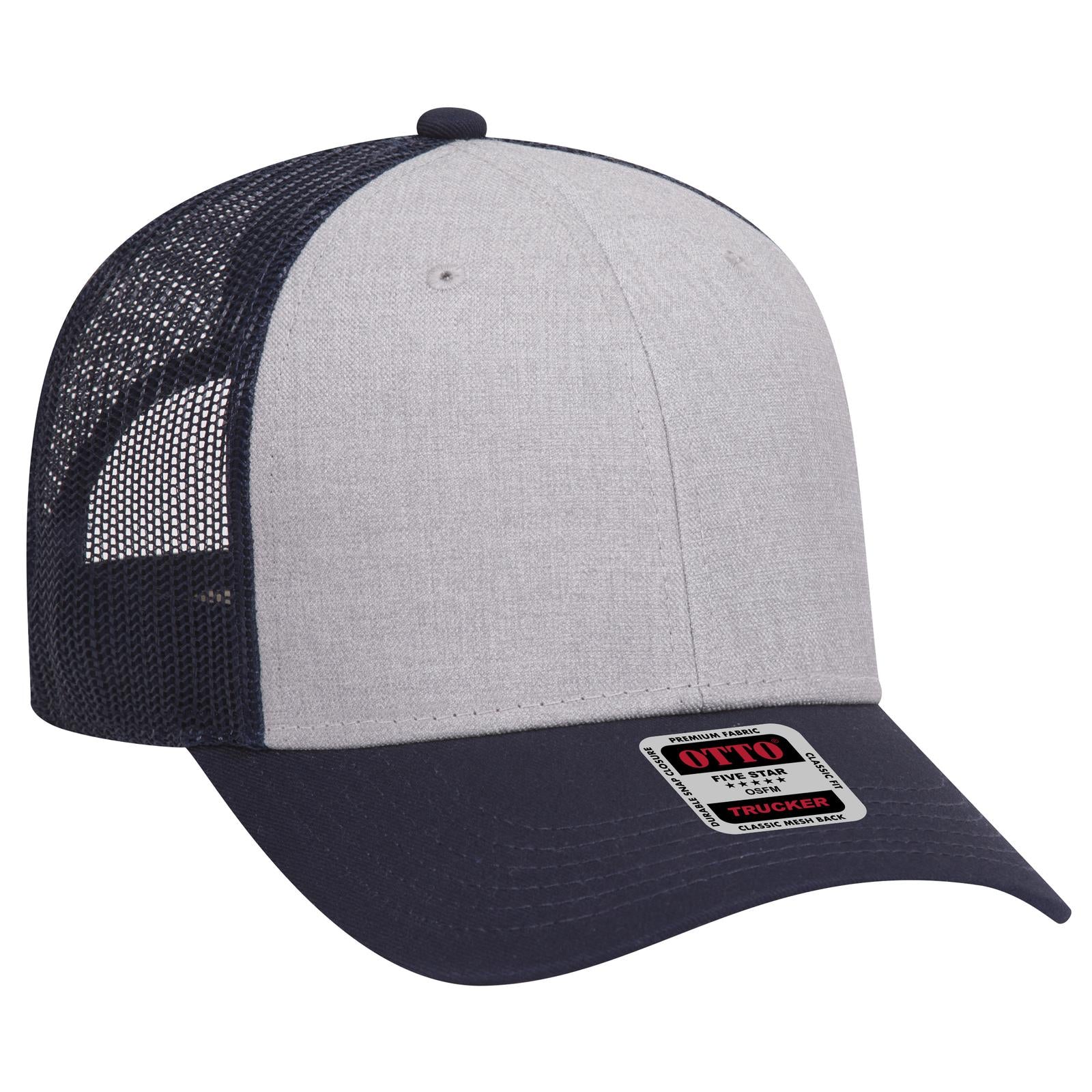 Right View of 047404 - Navy/HeatherGray/Navy OTTO CAP 6 Panel Low Profile Mesh Back Trucker Hat