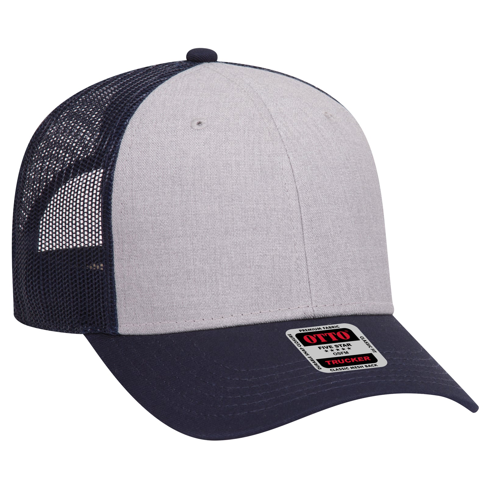 Right View of 047404 - Navy/HeatherGray/Navy OTTO CAP 6 Panel Low Profile Mesh Back Trucker Hat