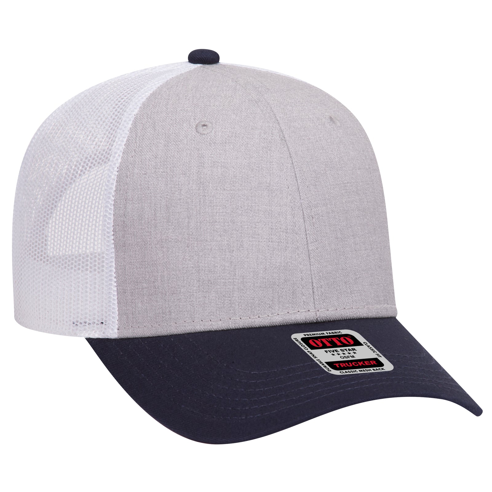 Right View of 047416 - Navy/HeatherGray/White OTTO CAP 6 Panel Low Profile Mesh Back Trucker Hat