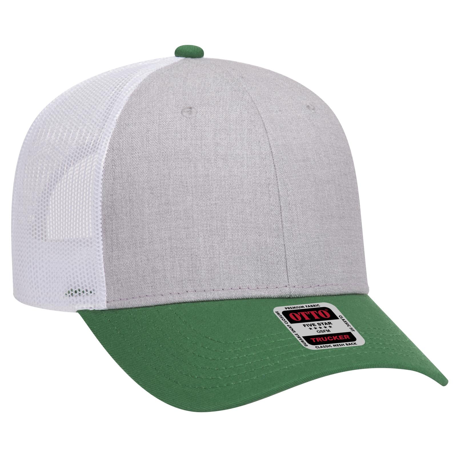 Right View of 057416 - Kelly/HeatherGray/White OTTO CAP 6 Panel Low Profile Mesh Back Trucker Hat