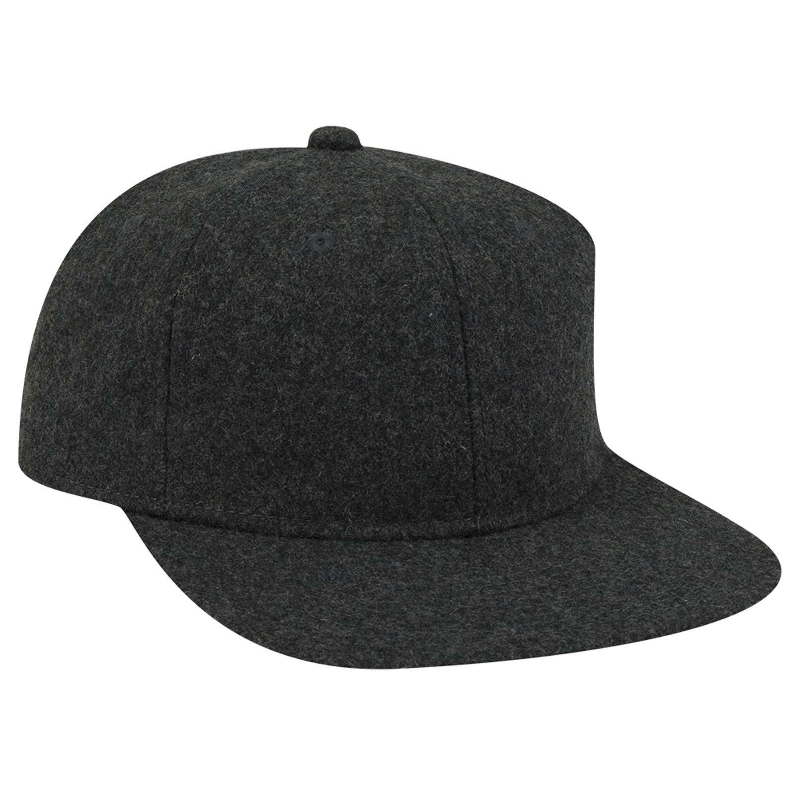 Front View of 080 - Heath. Black OTTO CAP 6 Panel Mid Profile Flat Visor Strapback Hat