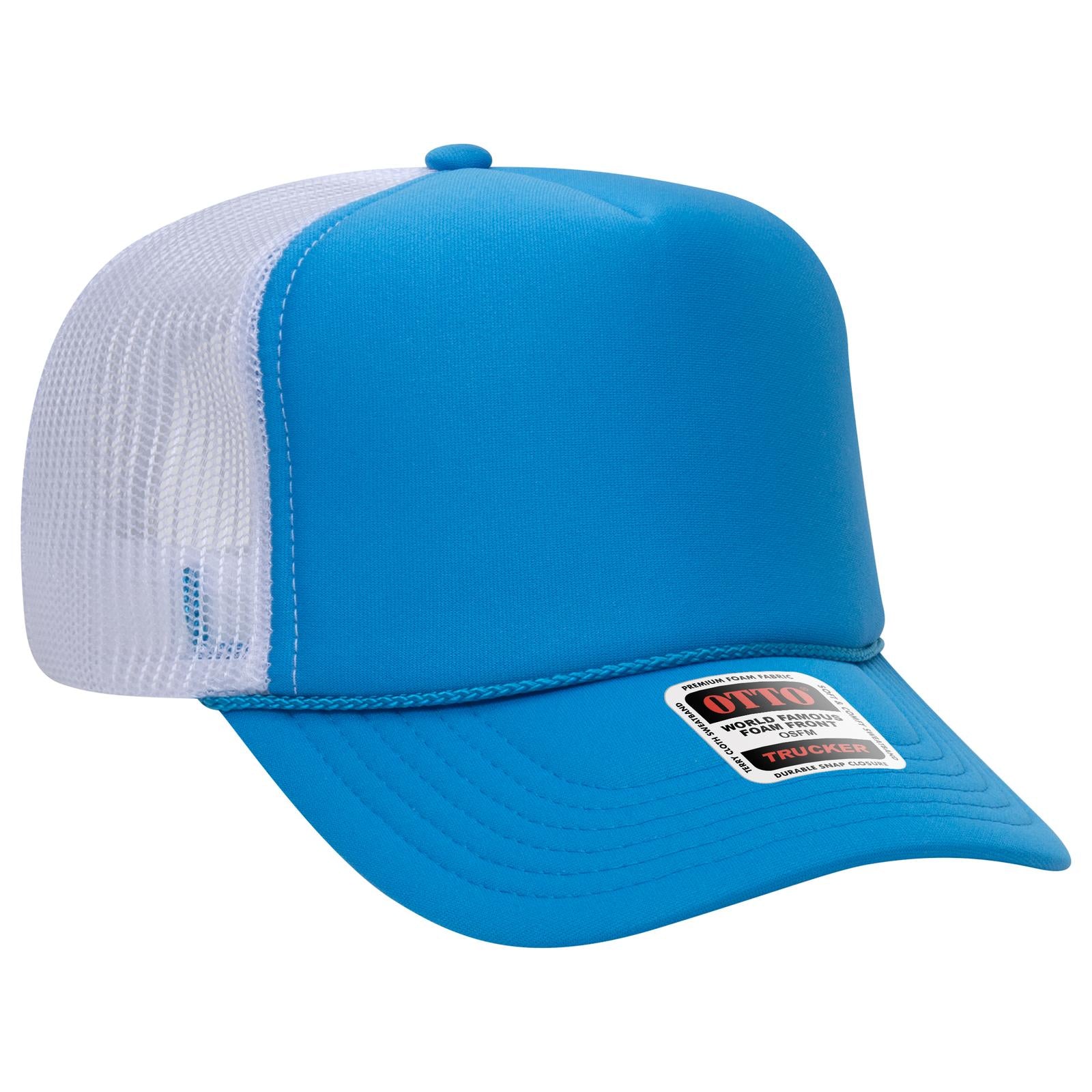 Front View of 10710716 N Blu/N Blu/Wht OTTO CAP 5 Panel High Crown Mesh Back Trucker Hat