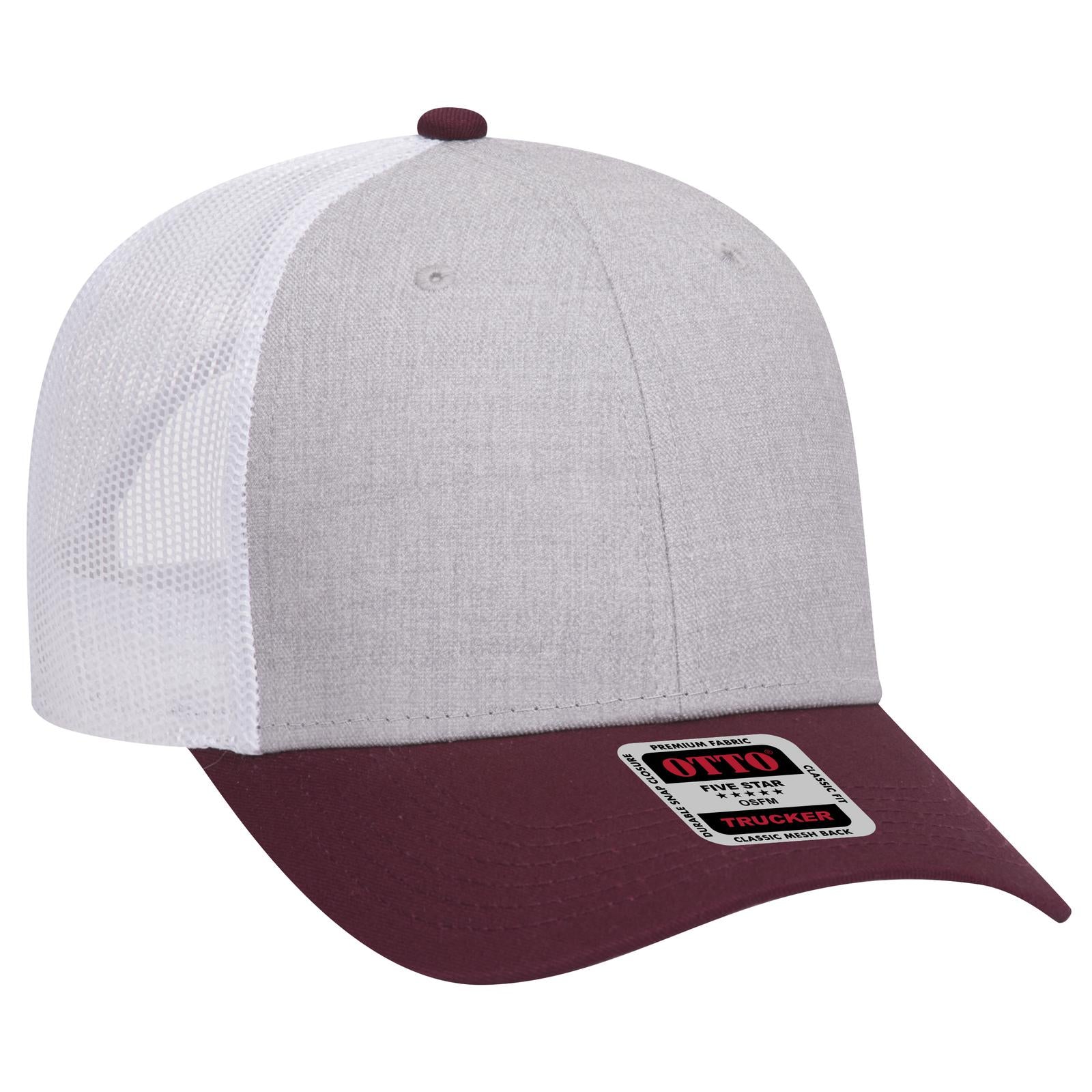 Right View of 107416 - Maroon/HeatherGray/White OTTO CAP 6 Panel Low Profile Mesh Back Trucker Hat