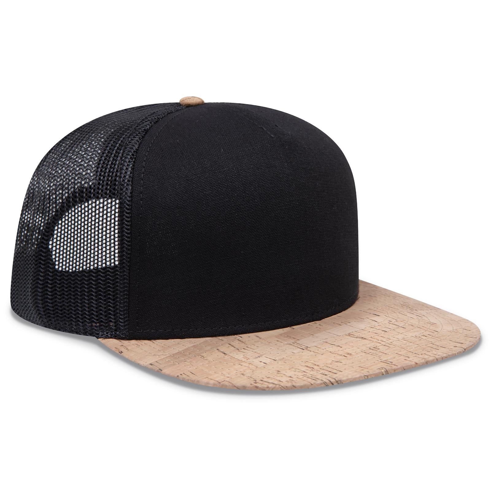 Right View of 11203B - Cork/Blk OTTO CAP "OTTO SNAP" 5 Panel Pro Style Mesh Back Trucker Snapback Hat
