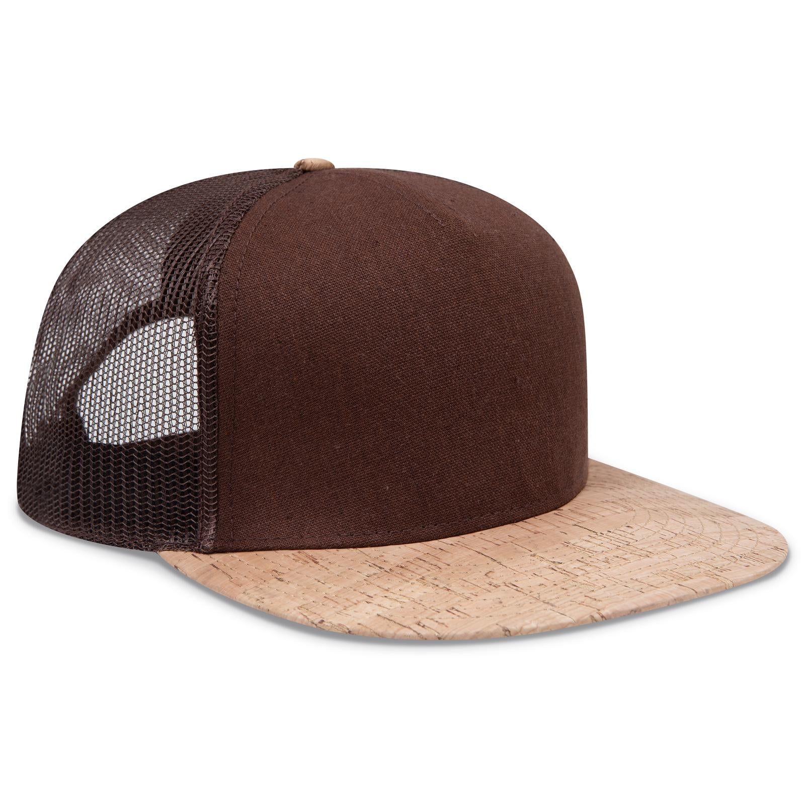 Right View of 11207B - Cork/Brn OTTO CAP "OTTO SNAP" 5 Panel Pro Style Mesh Back Trucker Snapback Hat