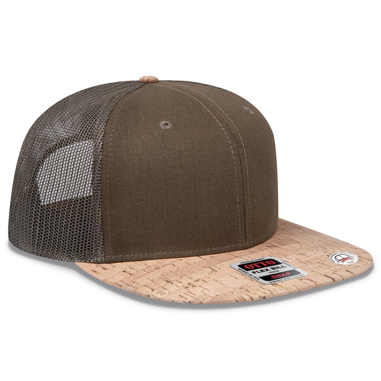 Right View of 11283 - Cork/Ml Grn OTTO CAP "OTTO SNAP" 6 Panel Pro Style Mesh Back Trucker Snapback Hat