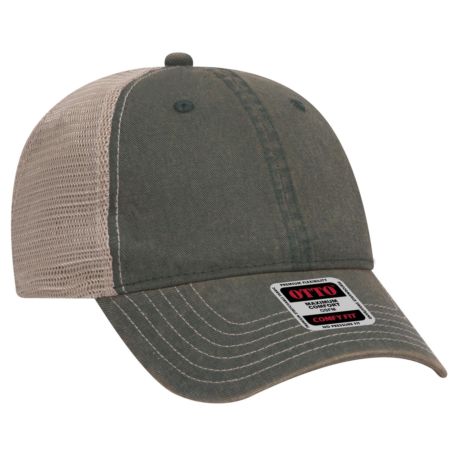 Right View of 171732 - Dk.Grn/Dk.Grn/Kha OTTO CAP 6 Panel Low Profile Mesh Back Trucker Dad Hat