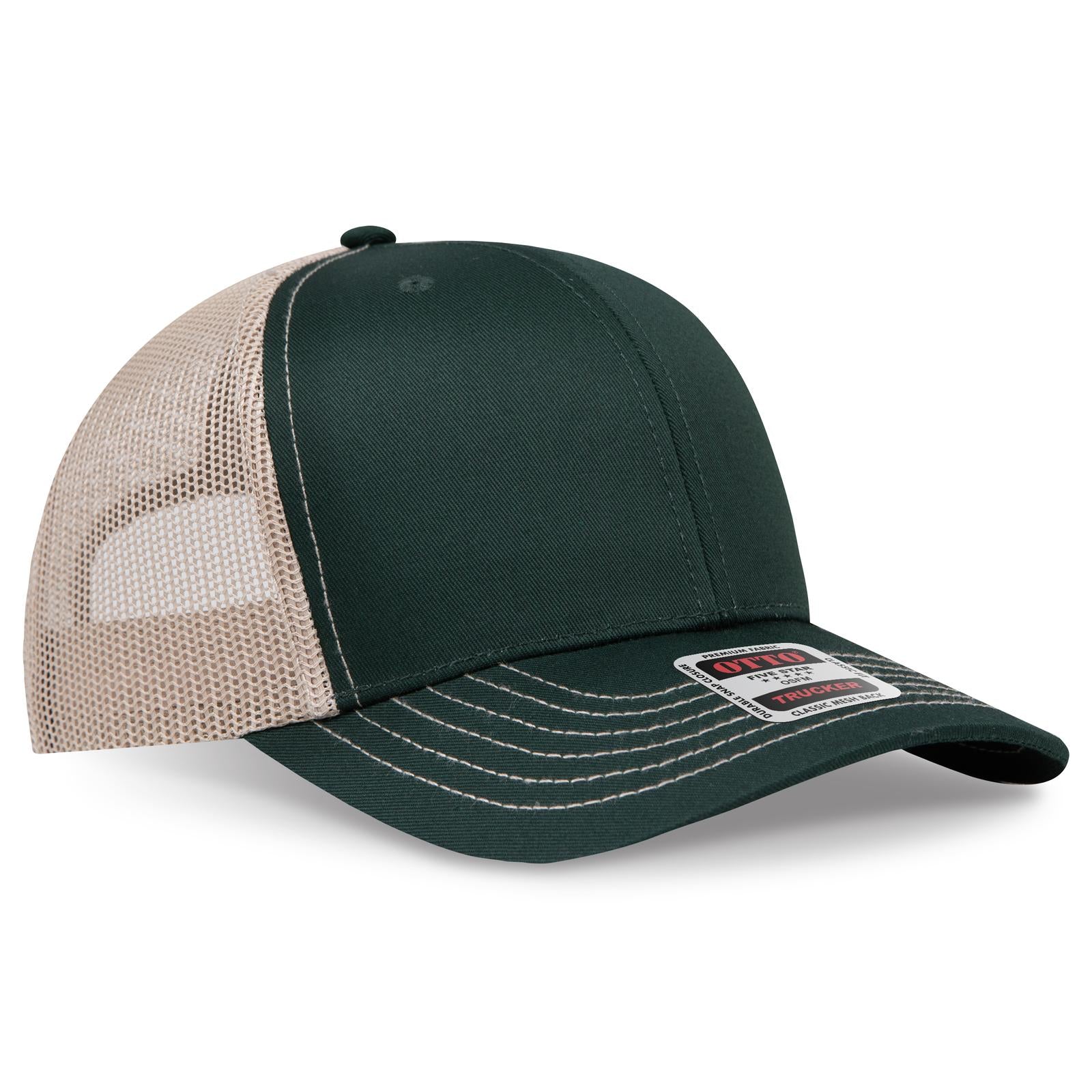 Right View of 171732 - Dk.Grn/Dk.Grn/Kha OTTO CAP 6 Panel Mid Profile Mesh Back Trucker Hat