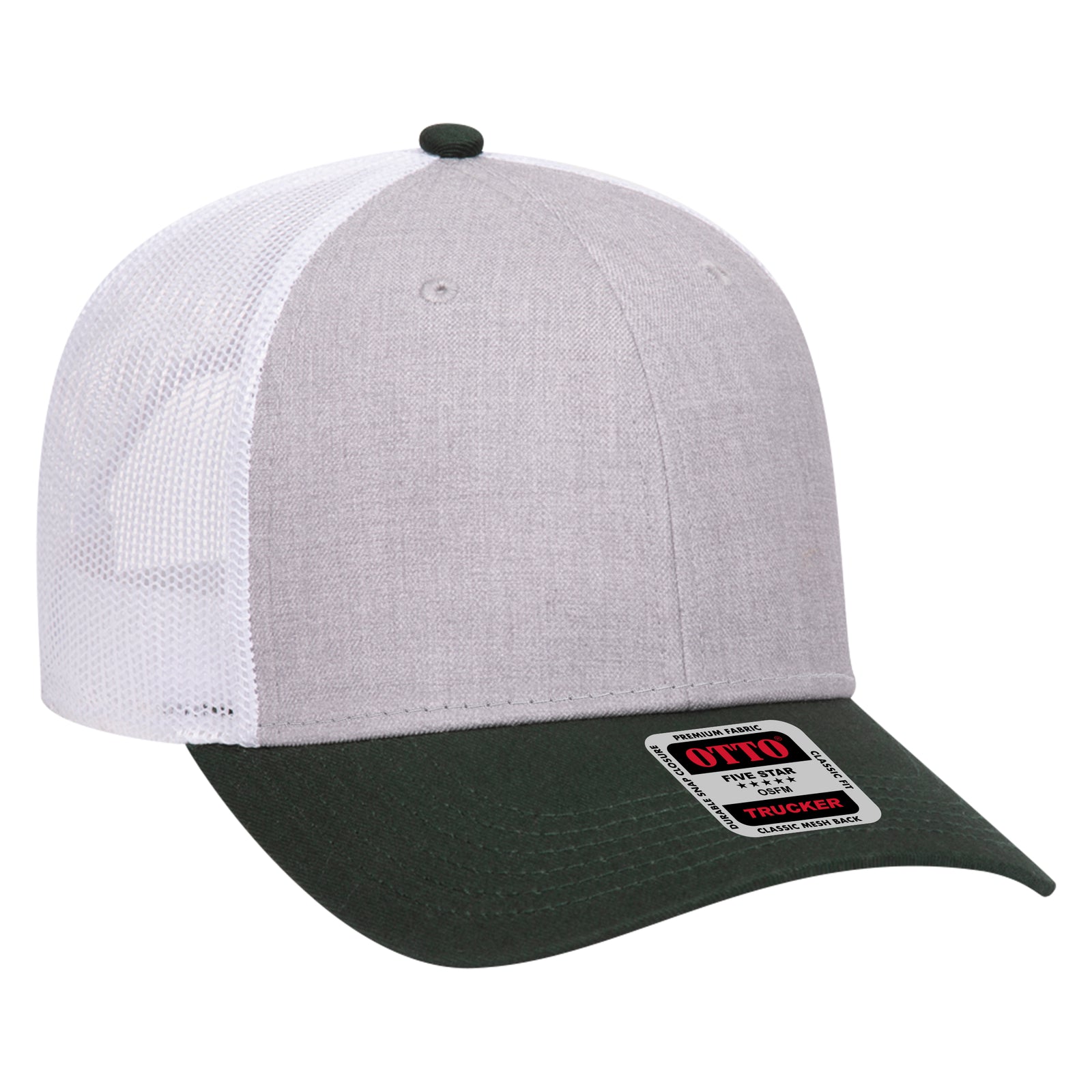 Right View of 177416 - DarkGreen/HeatherGray/White OTTO CAP 6 Panel Low Profile Mesh Back Trucker Hat