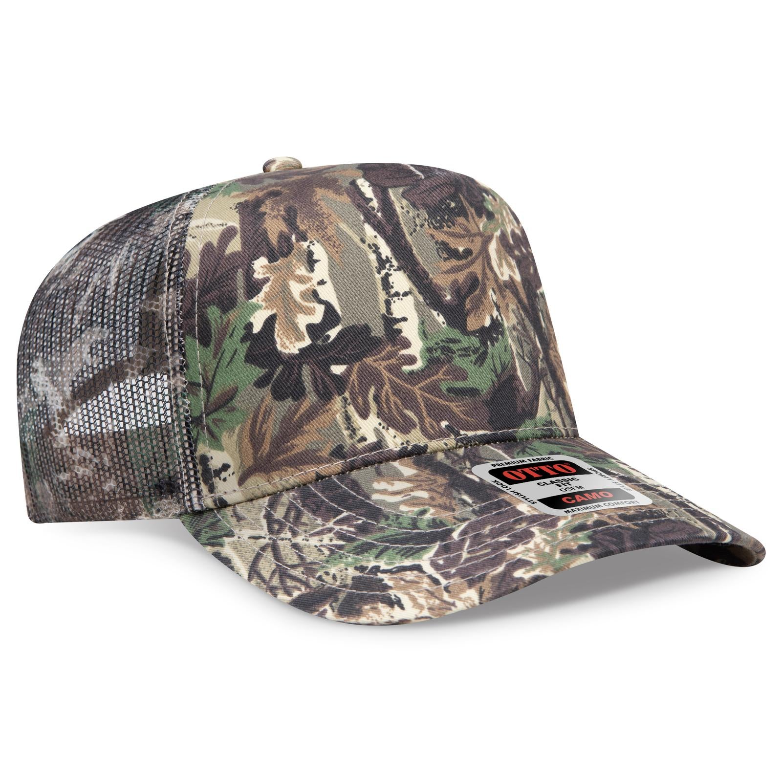 Front View of 180705 - Lt.Lod/Brn/Kly OTTO CAP Camouflage 5 Panel Mid Profile Mesh Back Trucker Hat