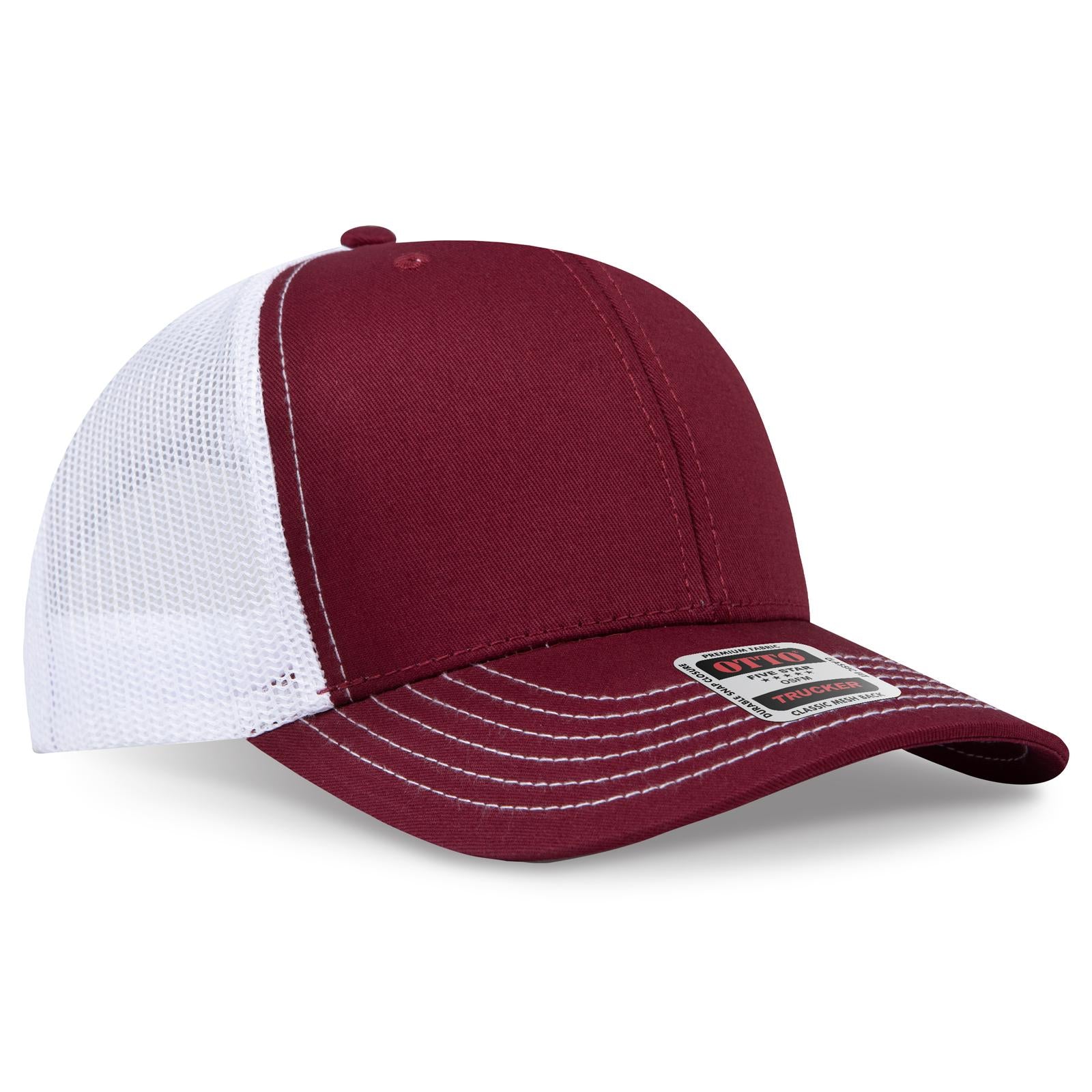 Front View of 191916 - Bg.Mrn/Bg.Mrn/Wht OTTO CAP 6 Panel Mid Profile Mesh Back Trucker Hat