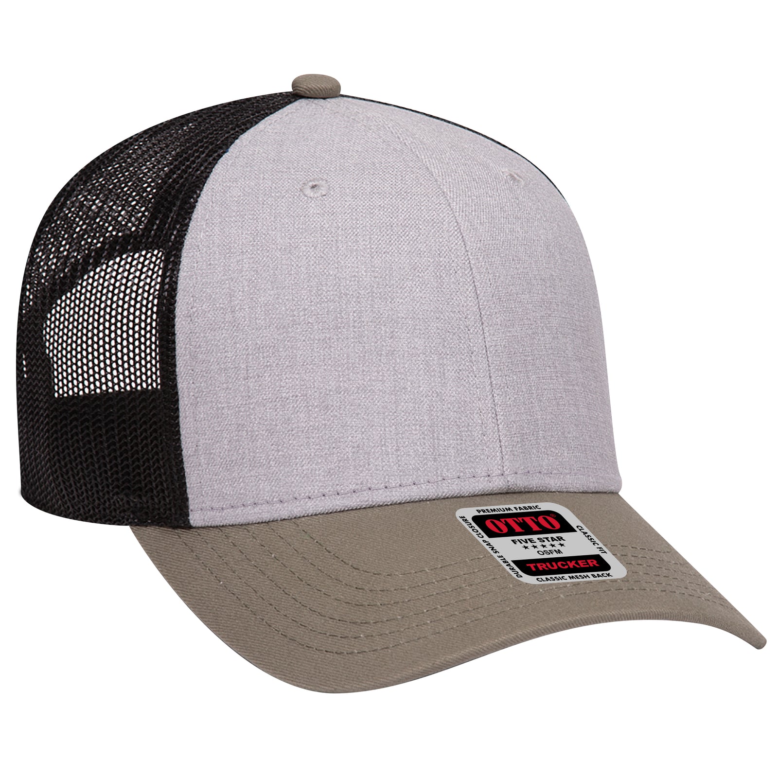 Right View of 217403 - OliveGreen/HeatherGray/Black OTTO CAP 6 Panel Low Profile Mesh Back Trucker Hat