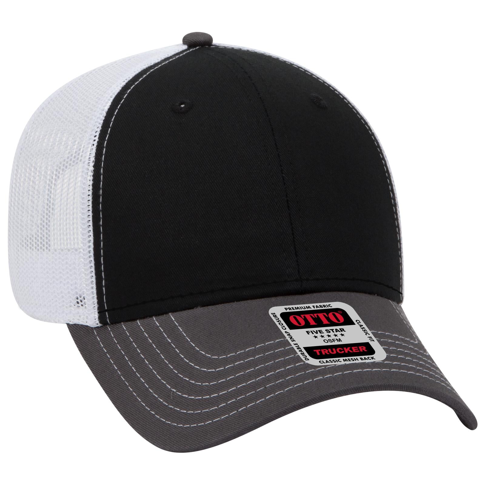 Right View of 250316 - Ch.Gry/Blk/Wht OTTO CAP 6 Panel Low Profile Mesh Back Trucker Hat