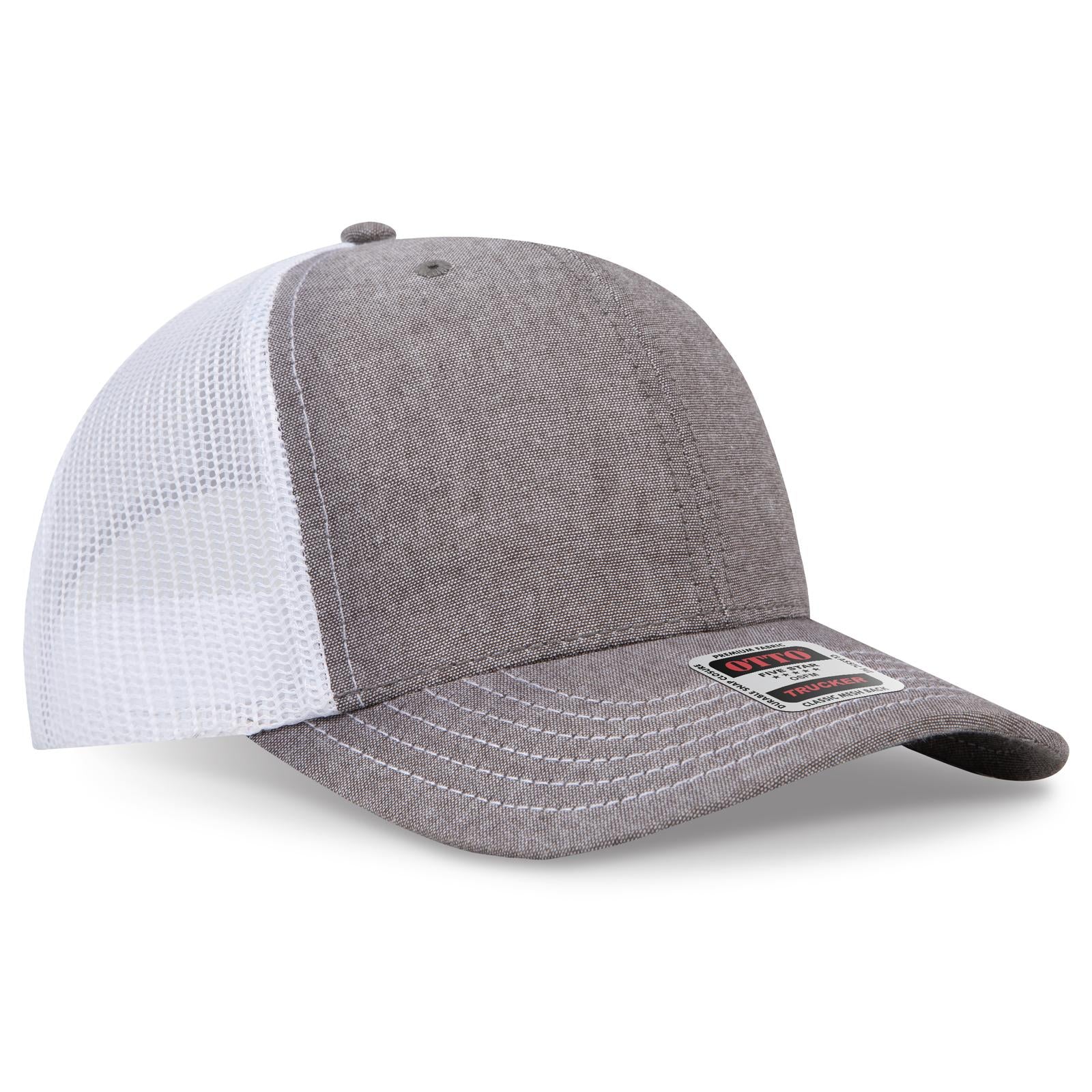 Right View of 2516X - Ch.Gry/Wht OTTO CAP 6 Panel Mid Profile Mesh Back Trucker Hat